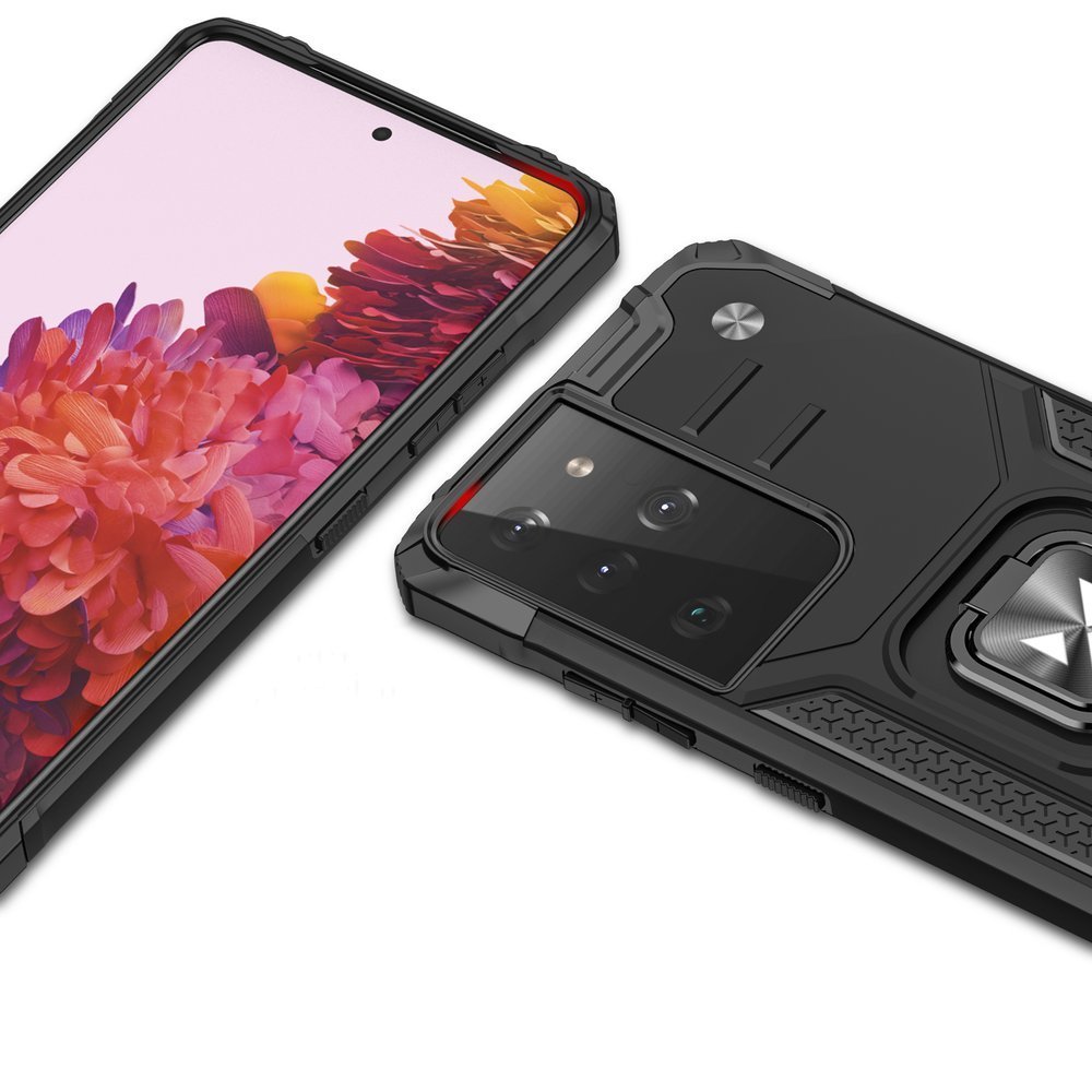 šarvuotas Hibridinis Dėklas Su Magnetiniu Laikikliu, Skirtas "samsung Galaxy S22 Ultra Ring Armor" - Mėlynas