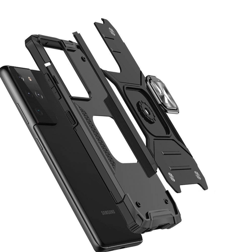 šarvuotas Hibridinis Dėklas Su Magnetiniu Laikikliu, Skirtas "samsung Galaxy S22 Ultra Ring Armor" - Mėlynas