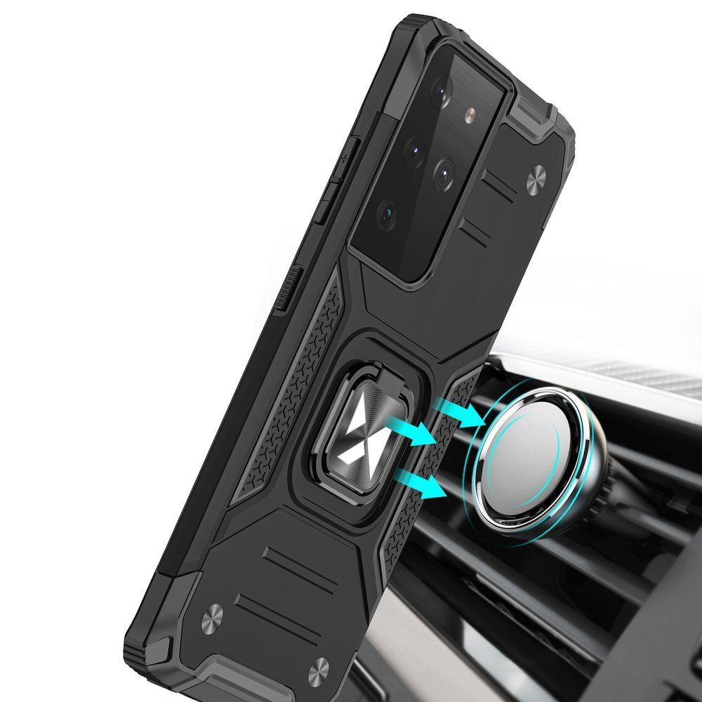 šarvuotas Hibridinis Dėklas Su Magnetiniu Laikikliu, Skirtas "samsung Galaxy S22 Ultra Ring Armor" - Mėlynas