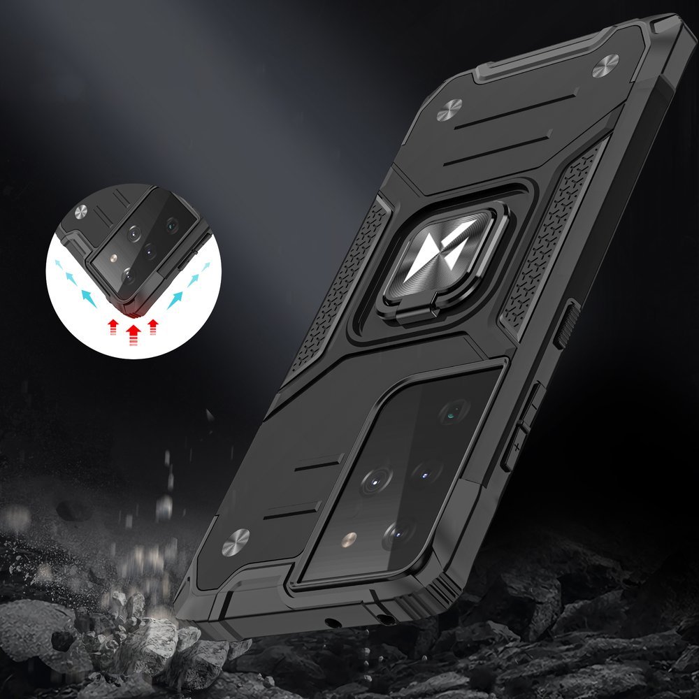 šarvuotas Hibridinis Dėklas Su Magnetiniu Laikikliu, Skirtas "samsung Galaxy S22 Ultra Ring Armor" - Mėlynas