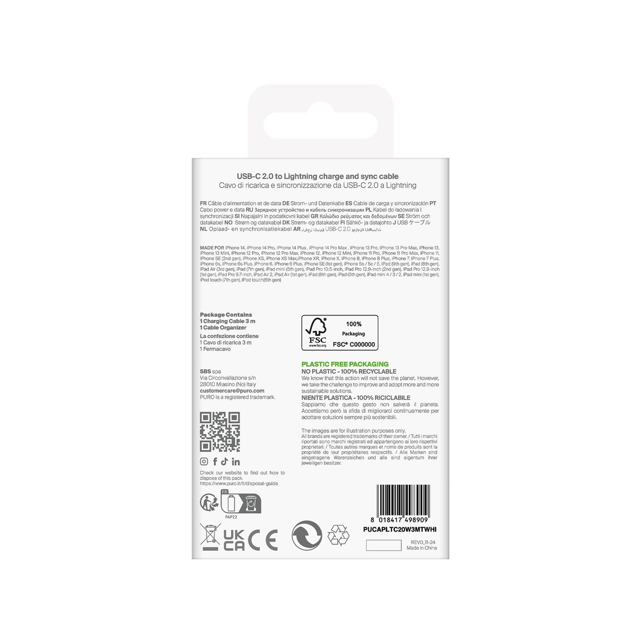 Kabelis Usb-c - "iphone Lightning" Tpe 20w 3 M - Baltas