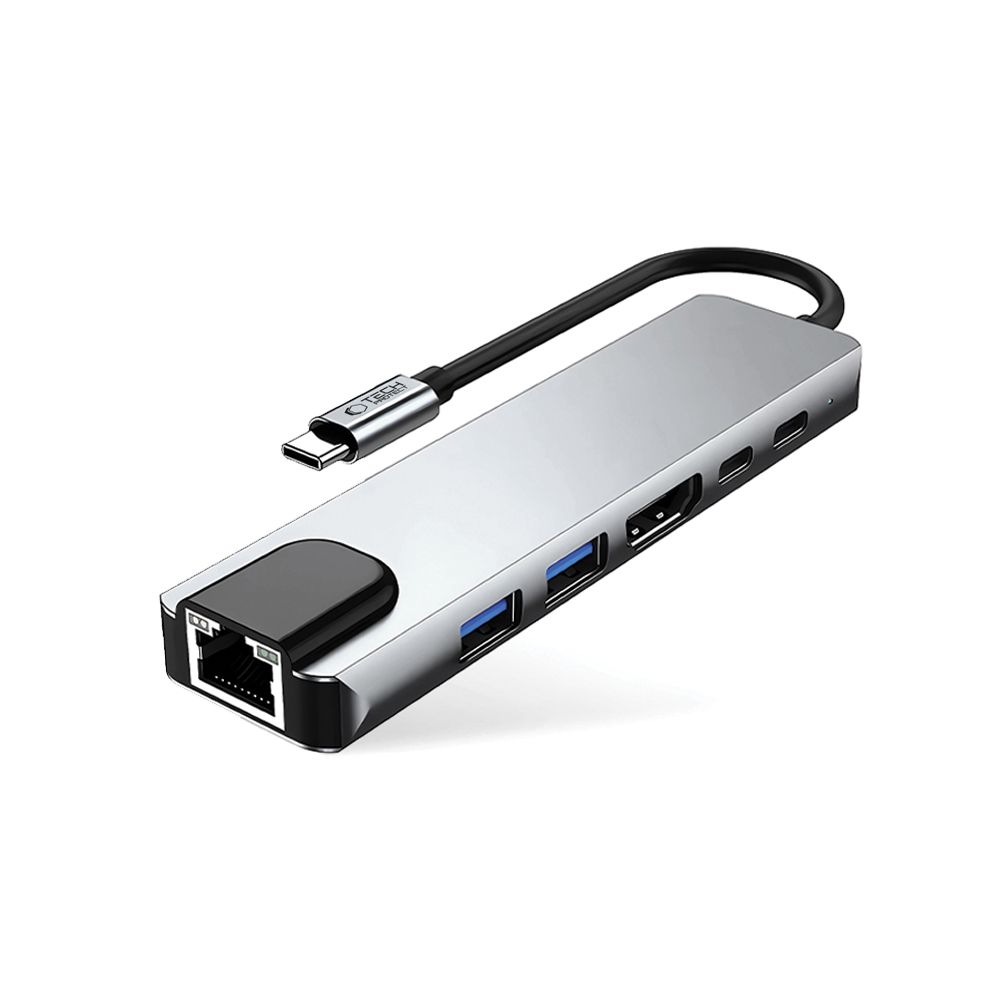 6in1 Hub Adapteris Usb-c Usb-a Hdmi Rj45 4k 30hz Pd 100w - Pilkas