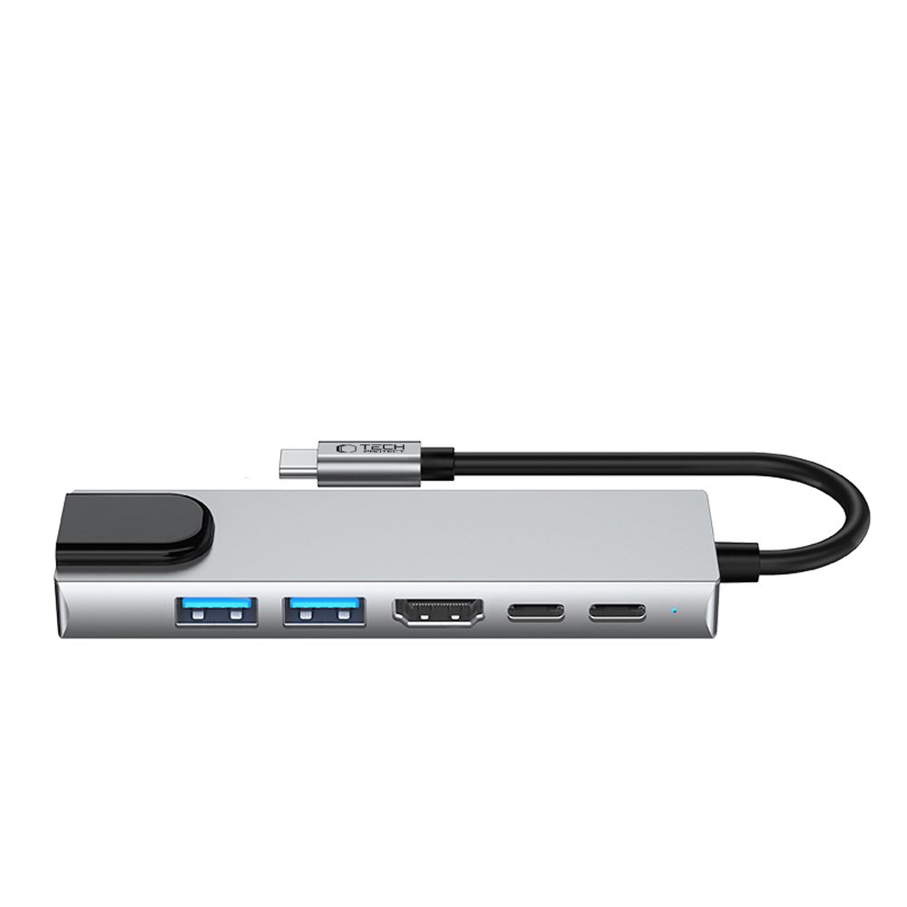 6in1 Hub Adapteris Usb-c Usb-a Hdmi Rj45 4k 30hz Pd 100w - Pilkas