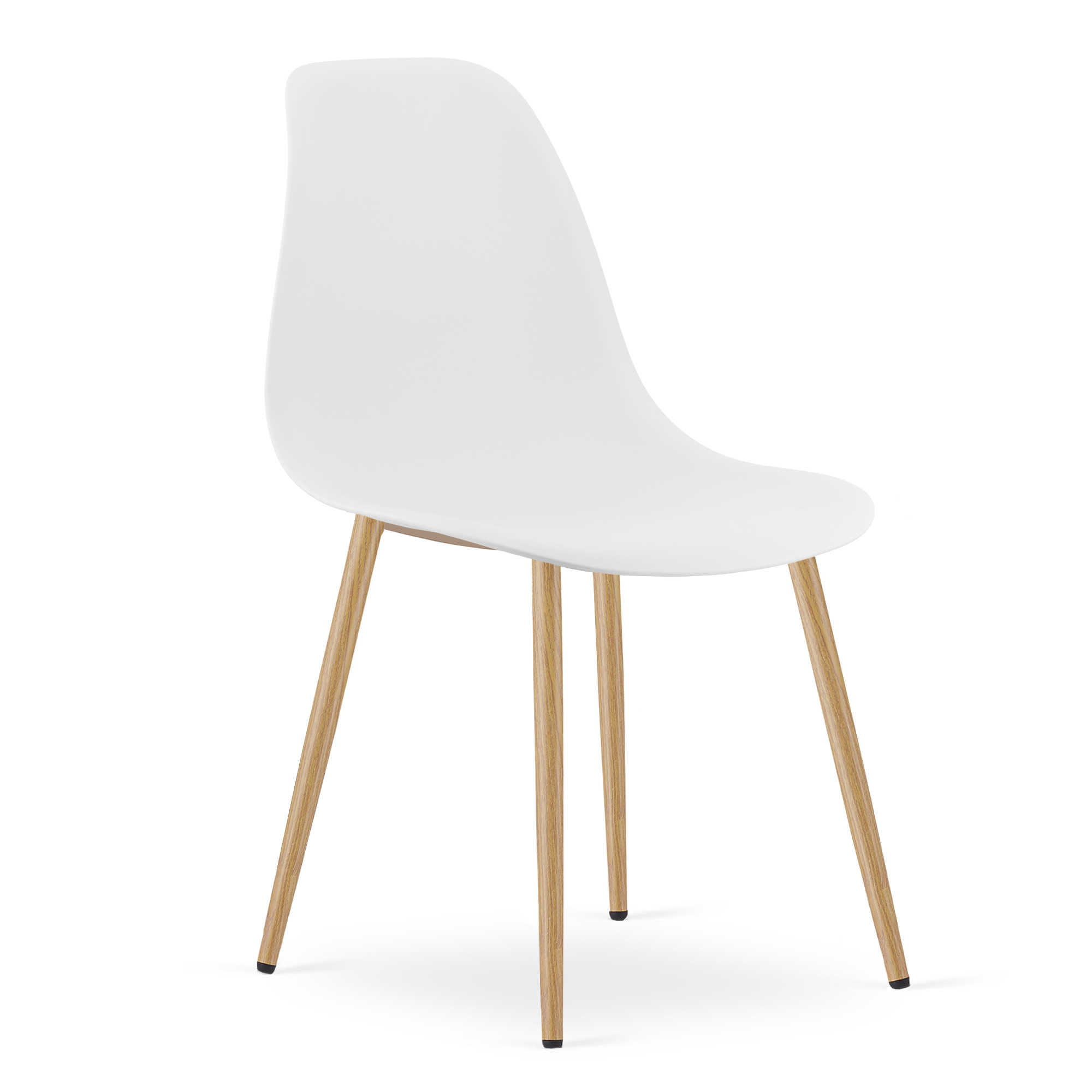 Komplektas Todi 80 Cm Apvalus Stalas - Baltas + 4 Kėdės Wat Baltos / Natūralios Kojos