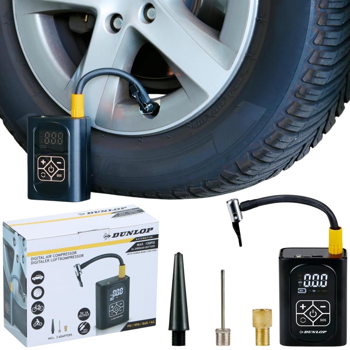 Automobilinis Kompresorius Dunlop 150 Psi Skaitmeninis Kompresorius Su Powerbank Funkcija