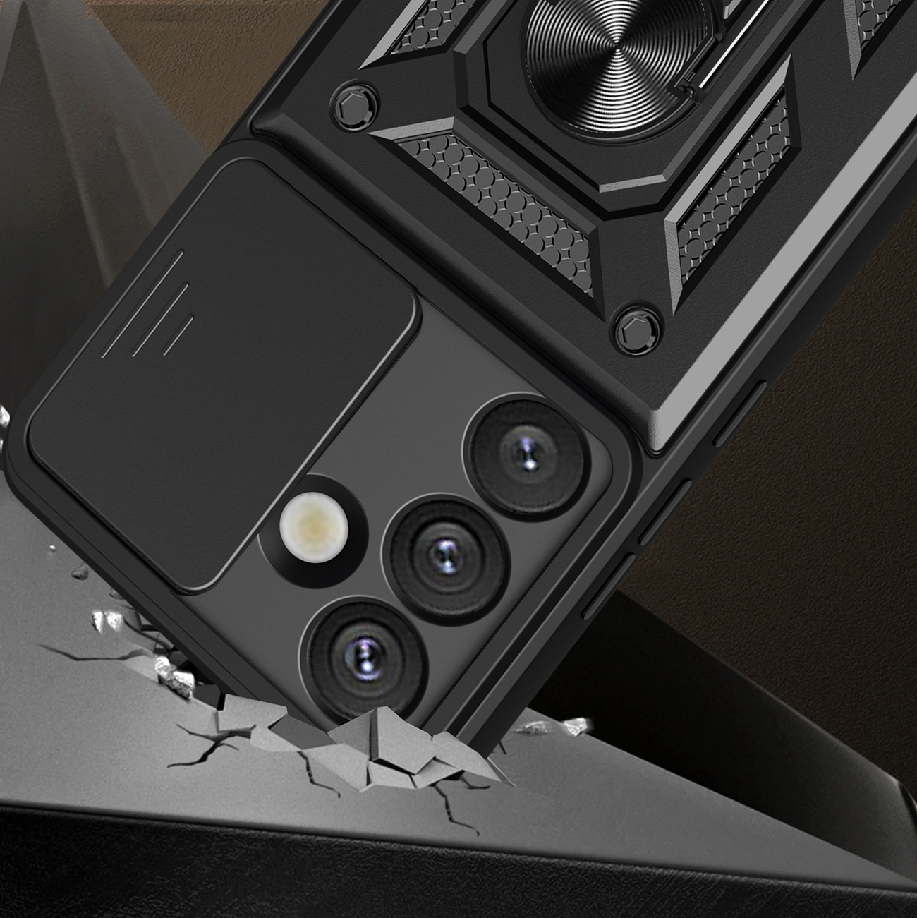 šarvuotas Dėklas Su Fotoaparato Laikikliu, Skirtas "realme 14 Pro 5g Hybrid Armor Camshield" - Juodas