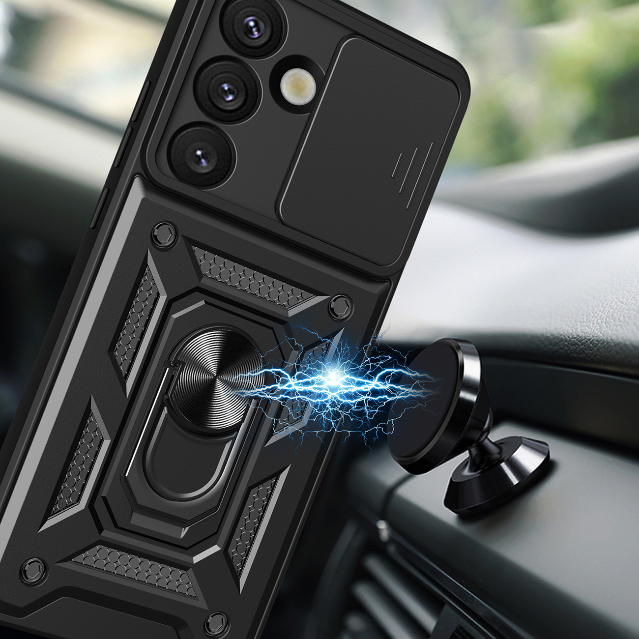 šarvuotas Dėklas Su Fotoaparato Laikikliu, Skirtas "realme 14 Pro 5g Hybrid Armor Camshield" - Juodas