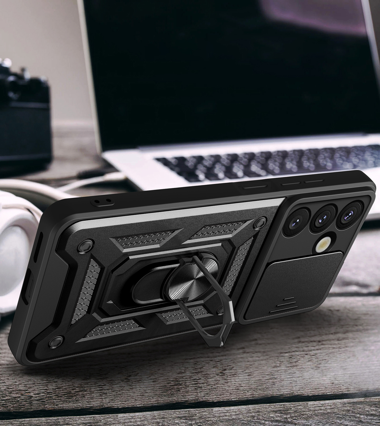 šarvuotas Dėklas Su Fotoaparato Laikikliu, Skirtas "realme 14 Pro 5g Hybrid Armor Camshield" - Juodas
