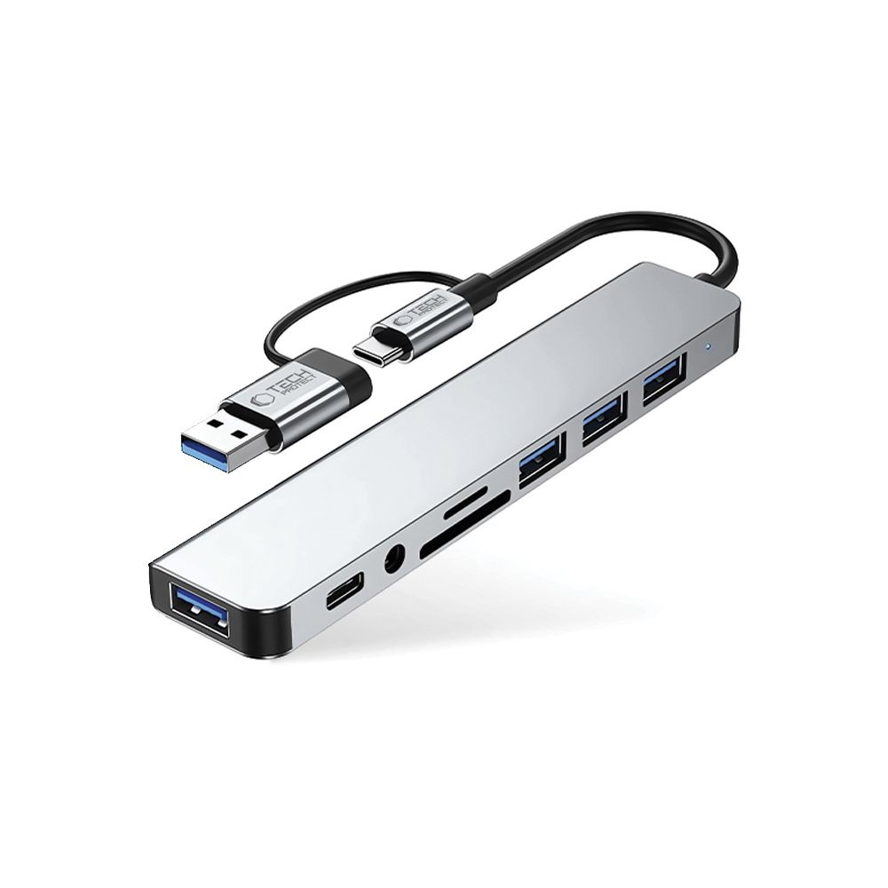 8in1 Usb-c Usb-a Sd/tf Av3.5 Daugiafunkcinis šakotuvas Hub - Pilkas