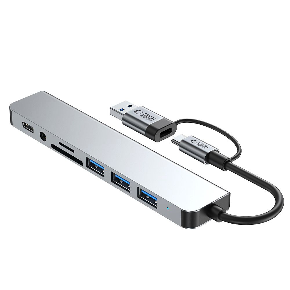 8in1 Usb-c Usb-a Sd/tf Av3.5 Daugiafunkcinis šakotuvas Hub - Pilkas