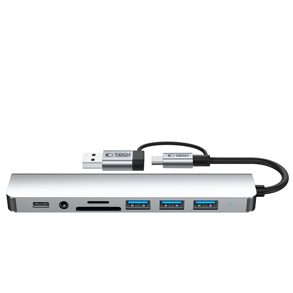 8in1 Usb-c Usb-a Sd/tf Av3.5 Daugiafunkcinis šakotuvas Hub - Pilkas