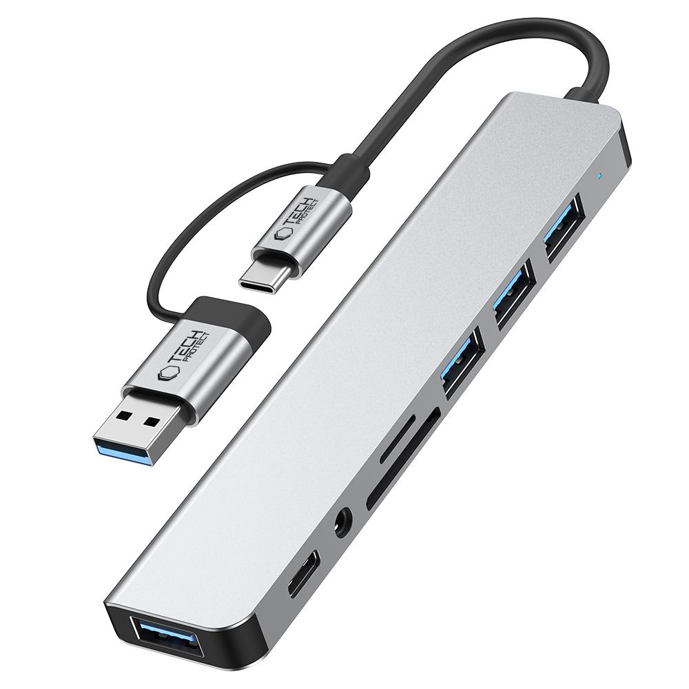 8in1 Usb-c Usb-a Sd/tf Av3.5 Daugiafunkcinis šakotuvas Hub - Pilkas