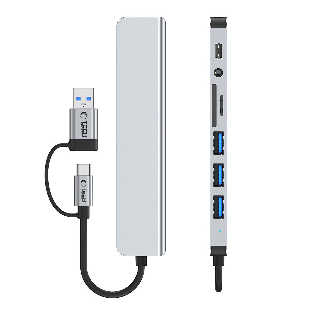 8in1 Usb-c Usb-a Sd/tf Av3.5 Daugiafunkcinis šakotuvas Hub - Pilkas