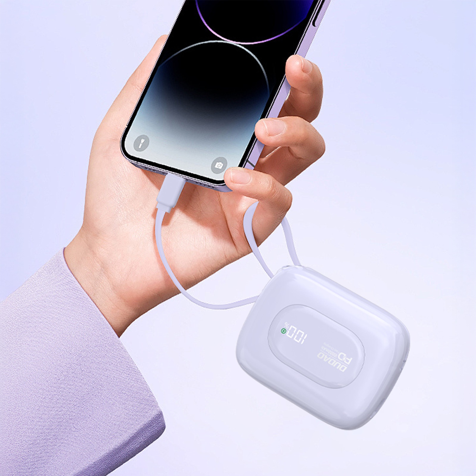 "powerbank K32" 10000 Mah Su Integruotu Usb-c "iphone Lightning" Kabeliu 22,5 W - Violetinė
