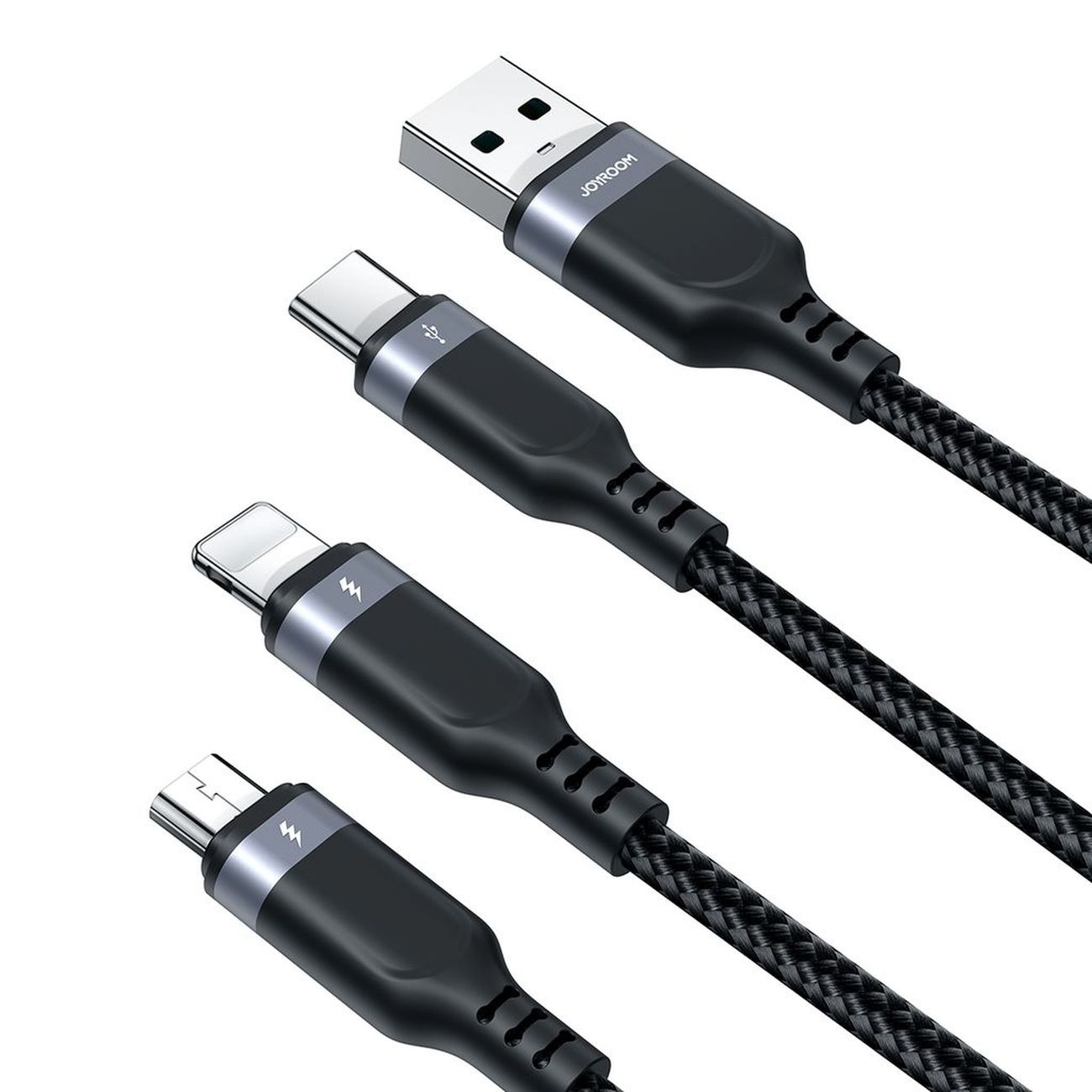 Kabelis 3in1 Usb-a - Lightning Usb-c Microusb 1,2 M - Juodas