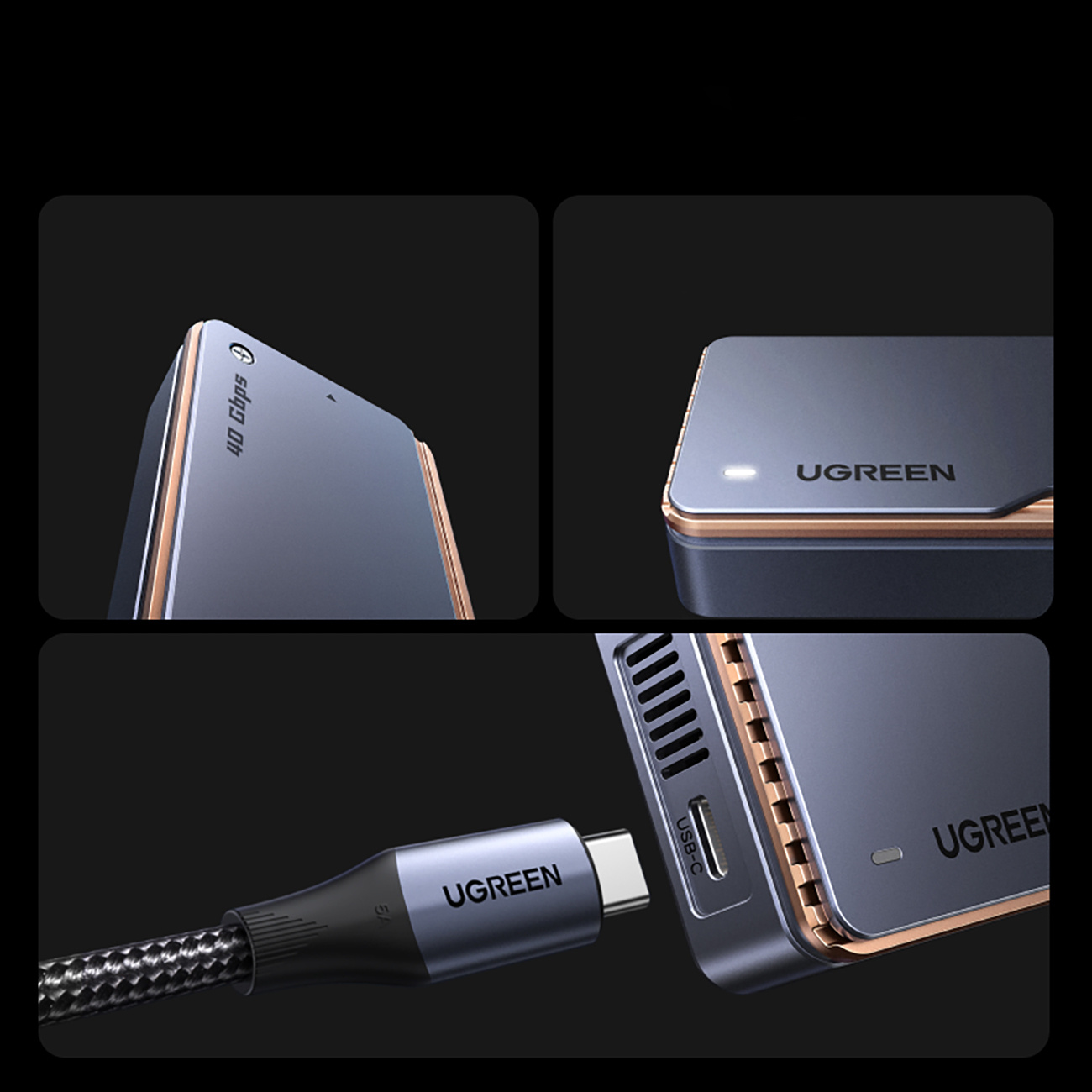 M.2 Nvme Ssd Korpusas Su Usb4 40 Gb/s Aktyviuoju Aušinimu - Pilkas