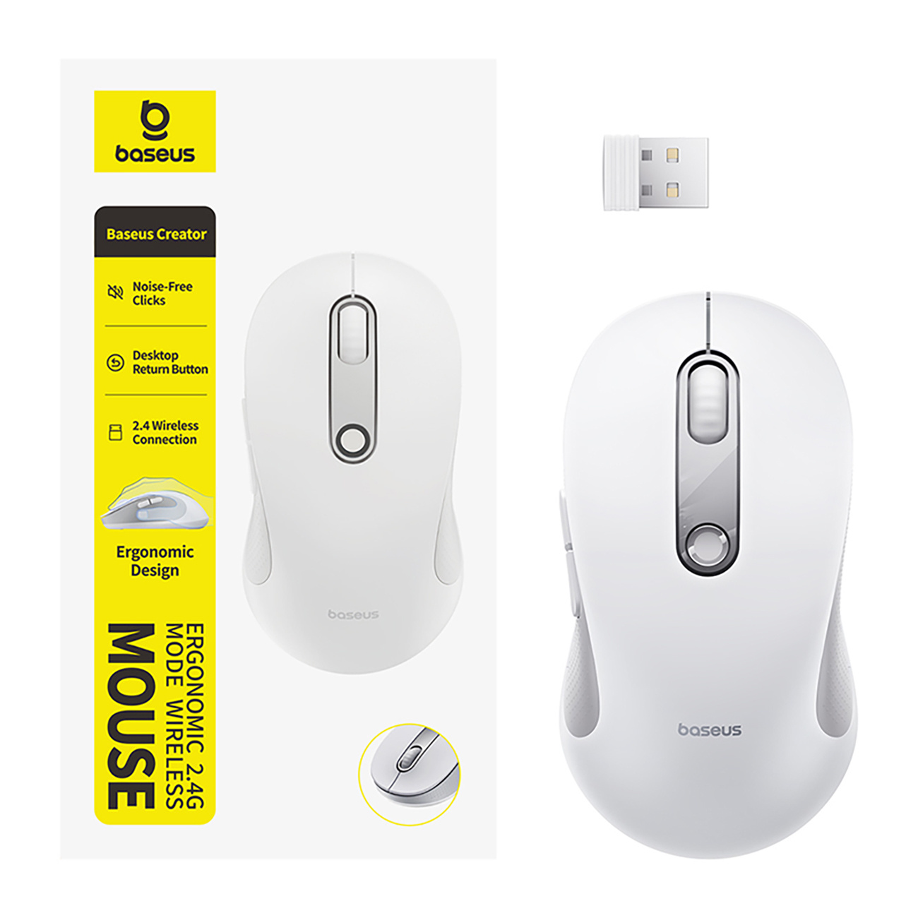 Belaidė Usb 2,4 Ghz Ergonominė Pelė F02 - Balta