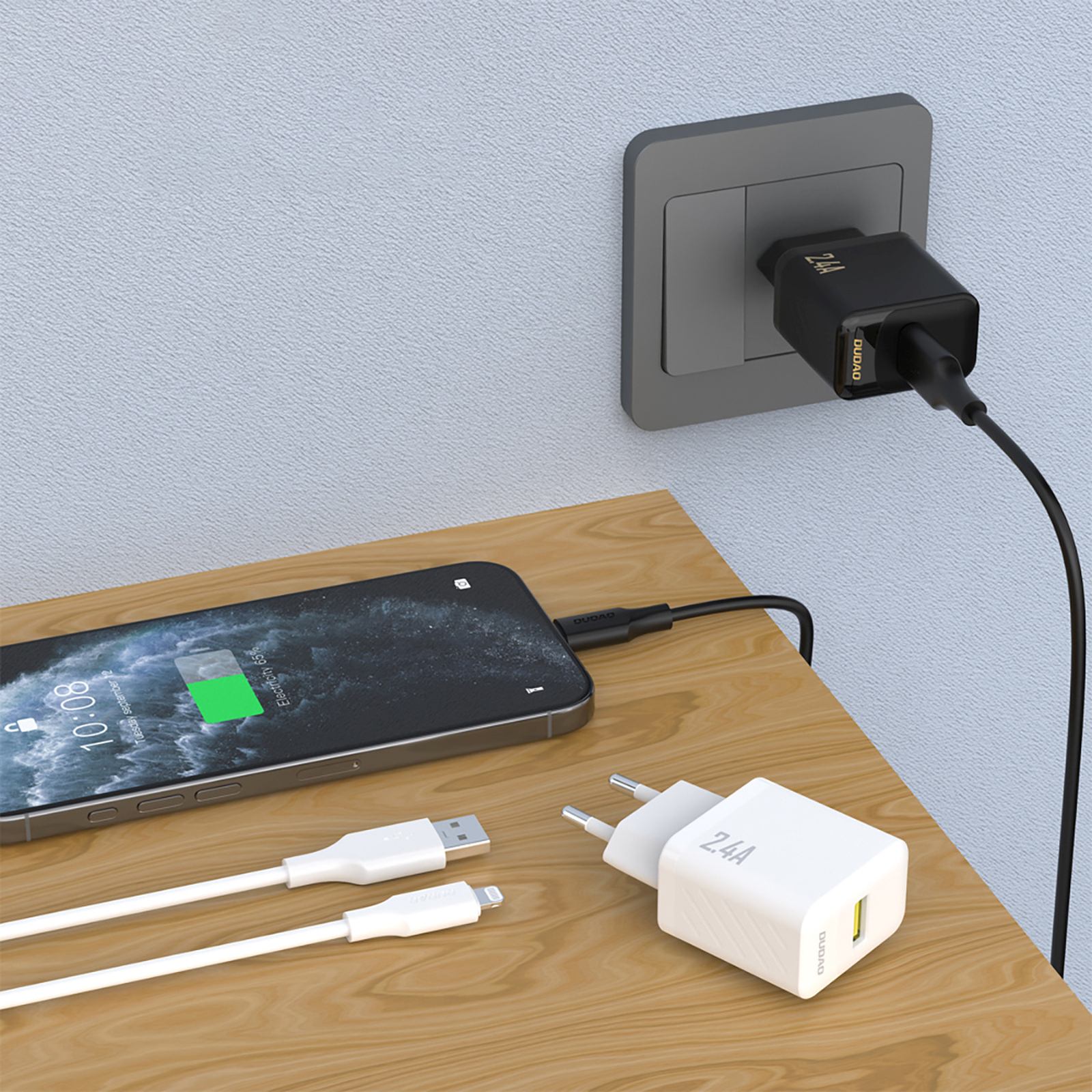 Usb-a Tinklo įkroviklis Su Usb-a Kabeliu - "iphone Lightning" 2,4 A Gan Eu - Juodas