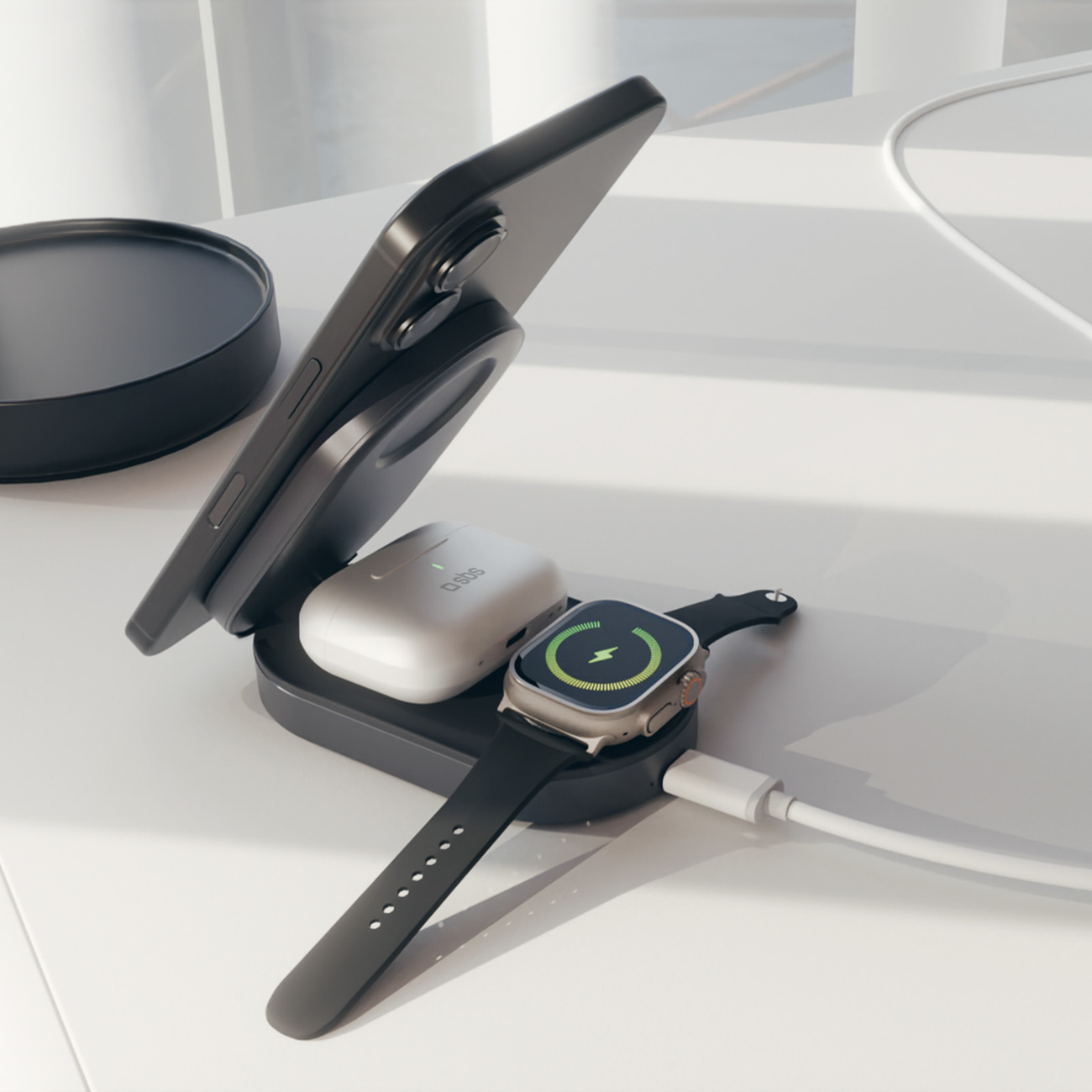 3in1 Sulankstoma Belaidžio įkrovimo Stotelė Iphone Apple Watch Airpods Qi2 Mfi - Juoda