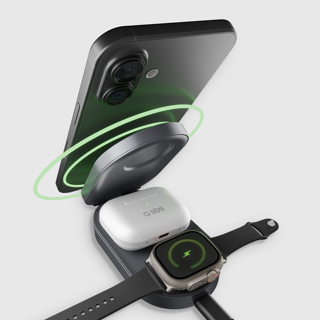 3in1 Sulankstoma Belaidžio įkrovimo Stotelė Iphone Apple Watch Airpods Qi2 Mfi - Juoda