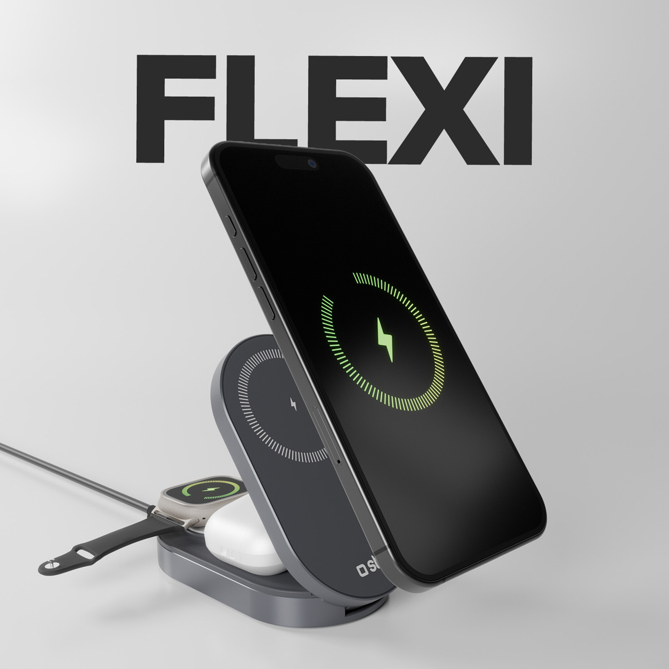 3in1 Sulankstoma Belaidžio įkrovimo Stotelė Iphone Apple Watch Airpods Qi2 Mfi - Juoda