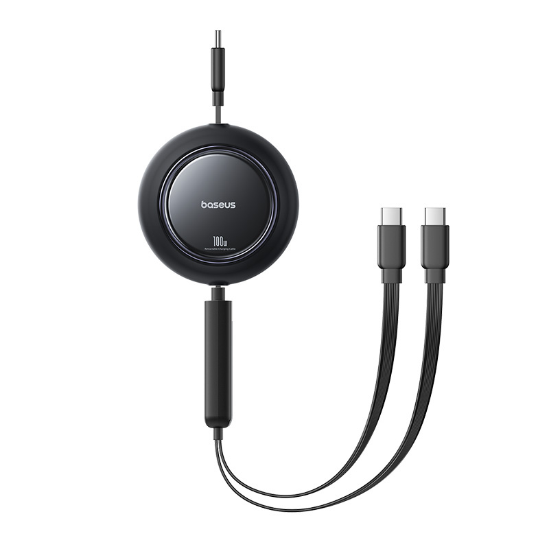 2-in-1 Usb-c Ištraukiamasis Kabelis 100 W 1,2 M - Juodas