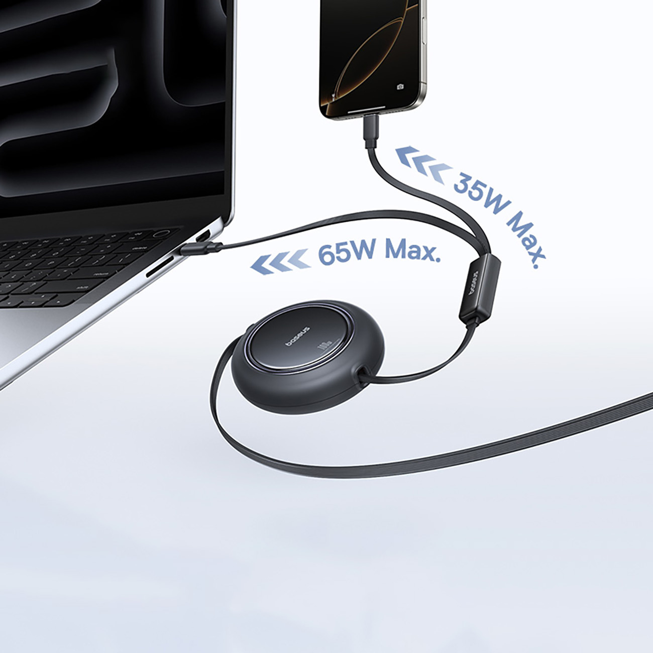 2-in-1 Usb-c Ištraukiamasis Kabelis 100 W 1,2 M - Juodas