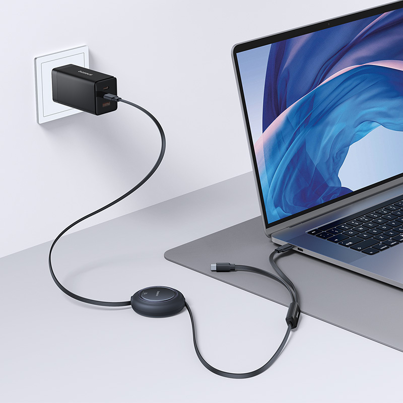 2-in-1 Usb-c Ištraukiamasis Kabelis 100 W 1,2 M - Juodas