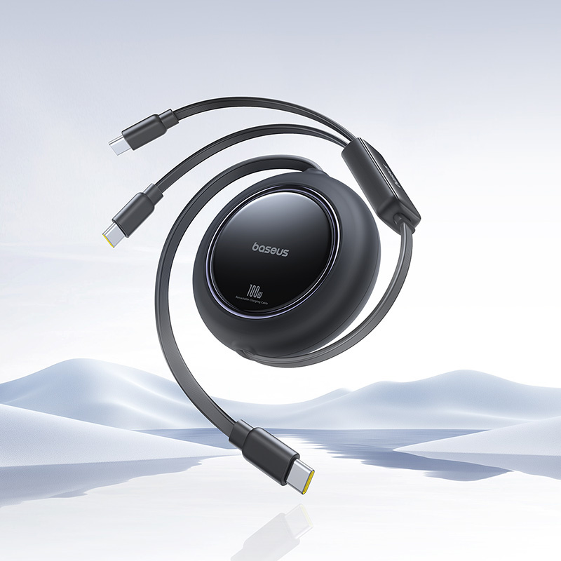 2-in-1 Usb-c Ištraukiamasis Kabelis 100 W 1,2 M - Juodas