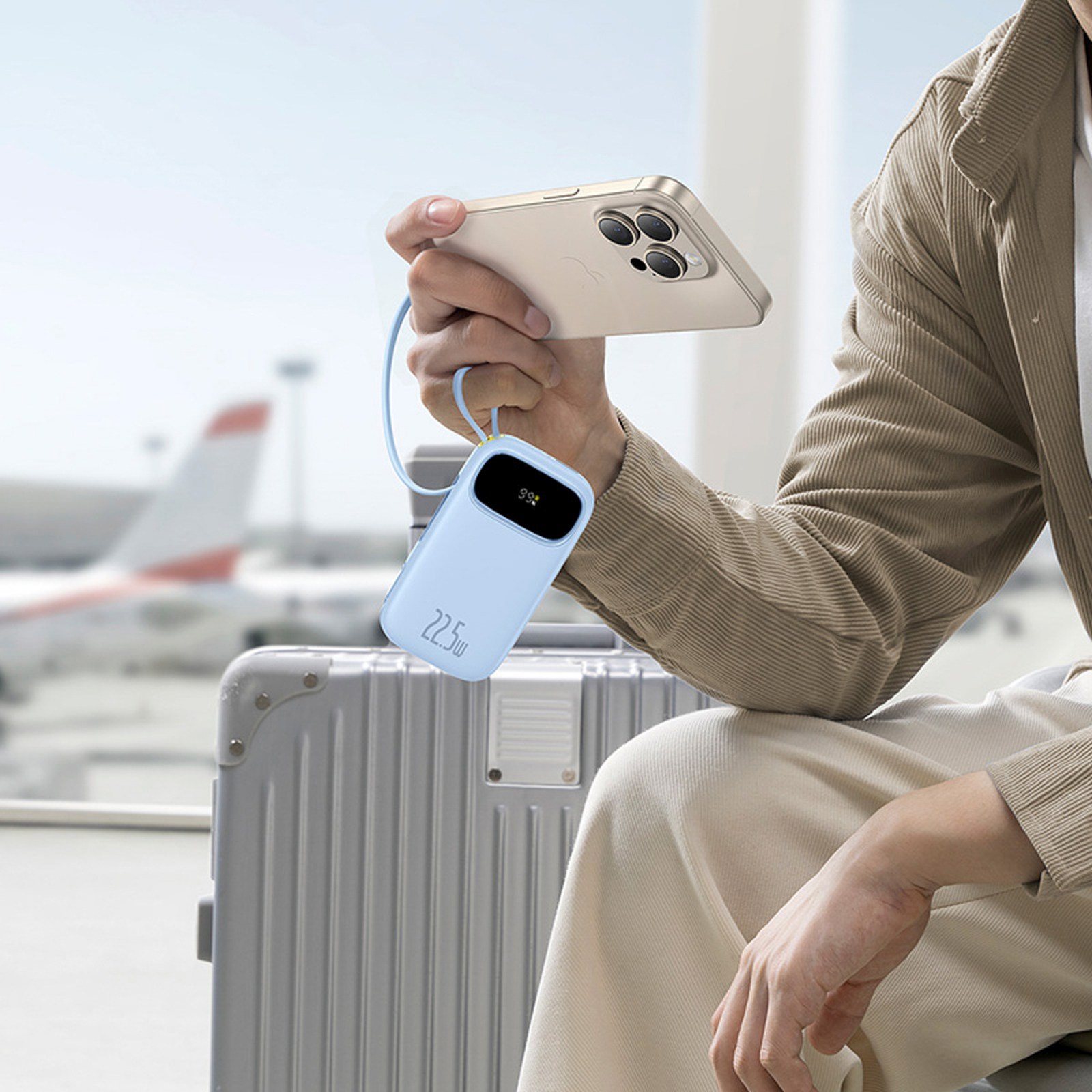 Powerbank 20000 Mah Su Ekranu Ir Integruotais Laidais Enerfill Fc31 22,5w - Mėlynas