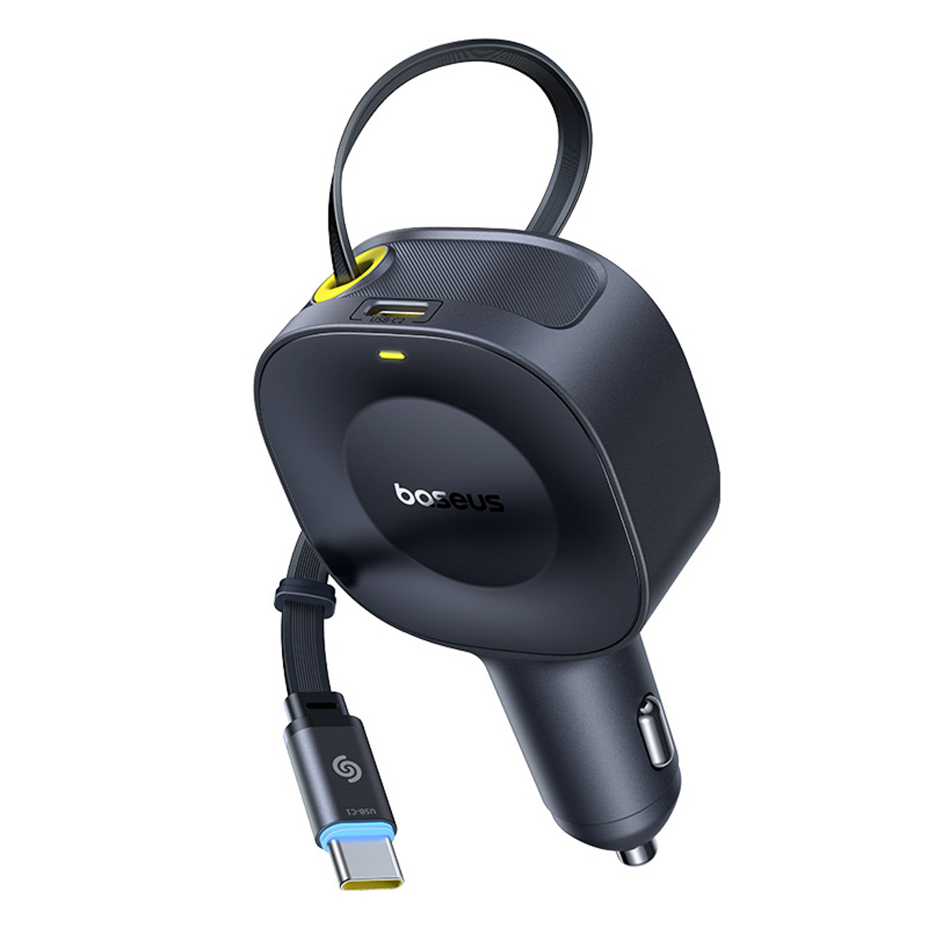 Usb-c Automobilinis įkroviklis Su Ištraukiamu Usb-c Kabeliu 30 W - Juodas