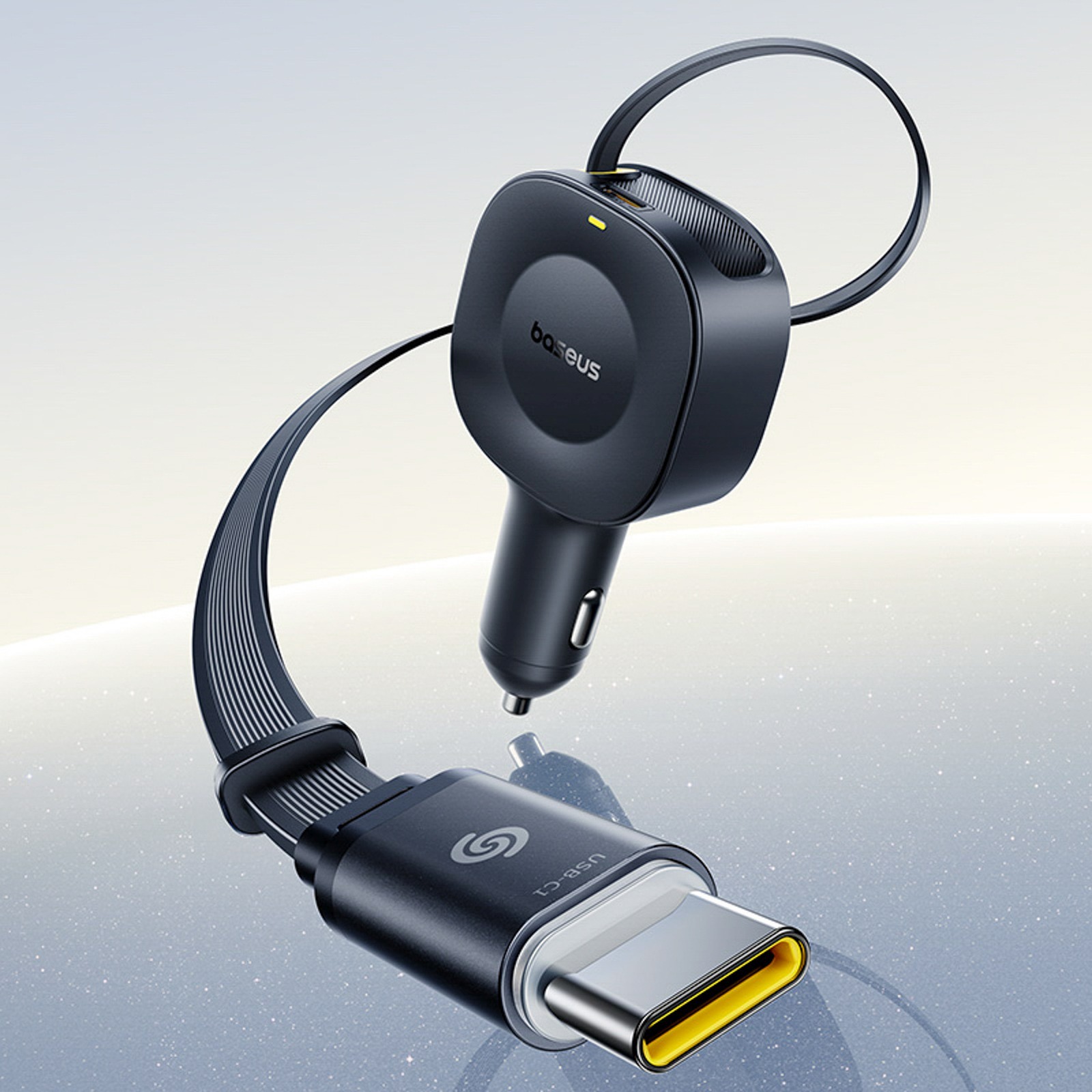 Usb-c Automobilinis įkroviklis Su Ištraukiamu Usb-c Kabeliu 30 W - Juodas