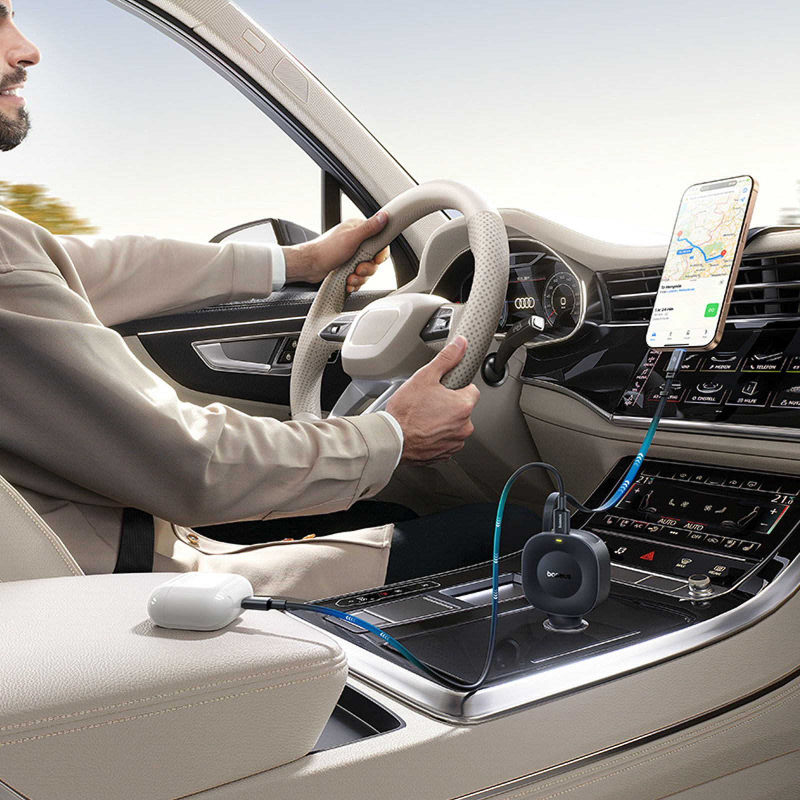 Usb-c Automobilinis įkroviklis Su Ištraukiamu Usb-c Kabeliu 30 W - Juodas