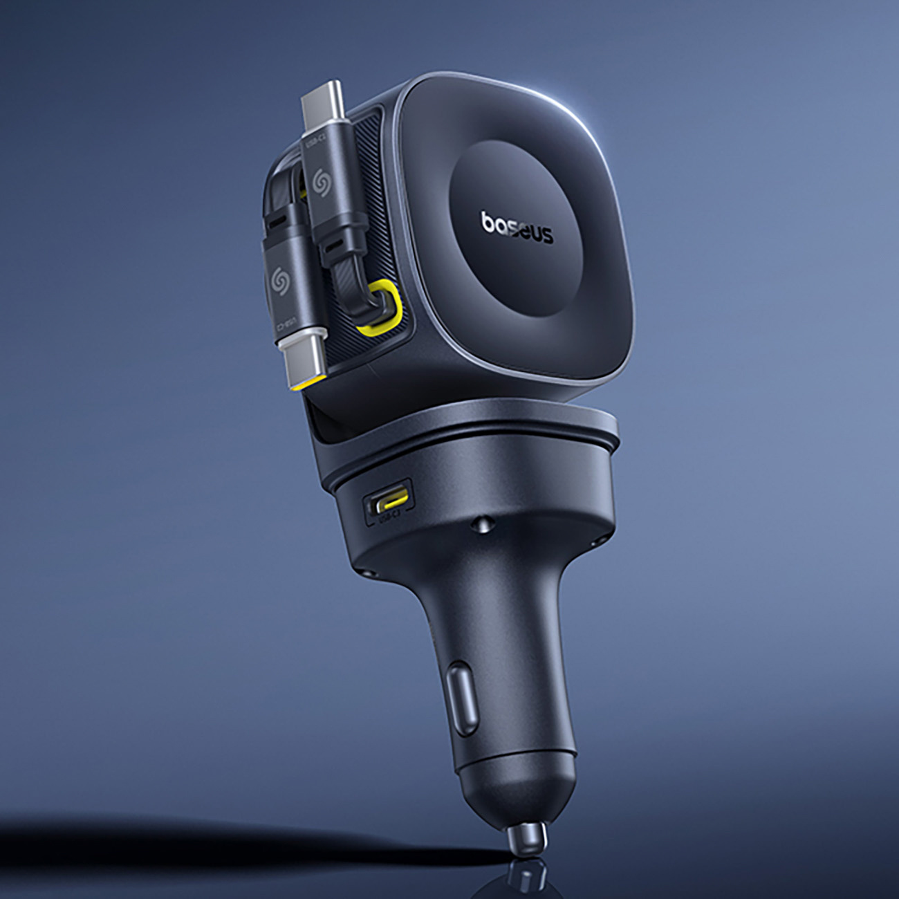 Usb-c Usb-a Automobilinis įkroviklis Su Ištraukiamu Usb-c Kabeliu 60 W - Juodas