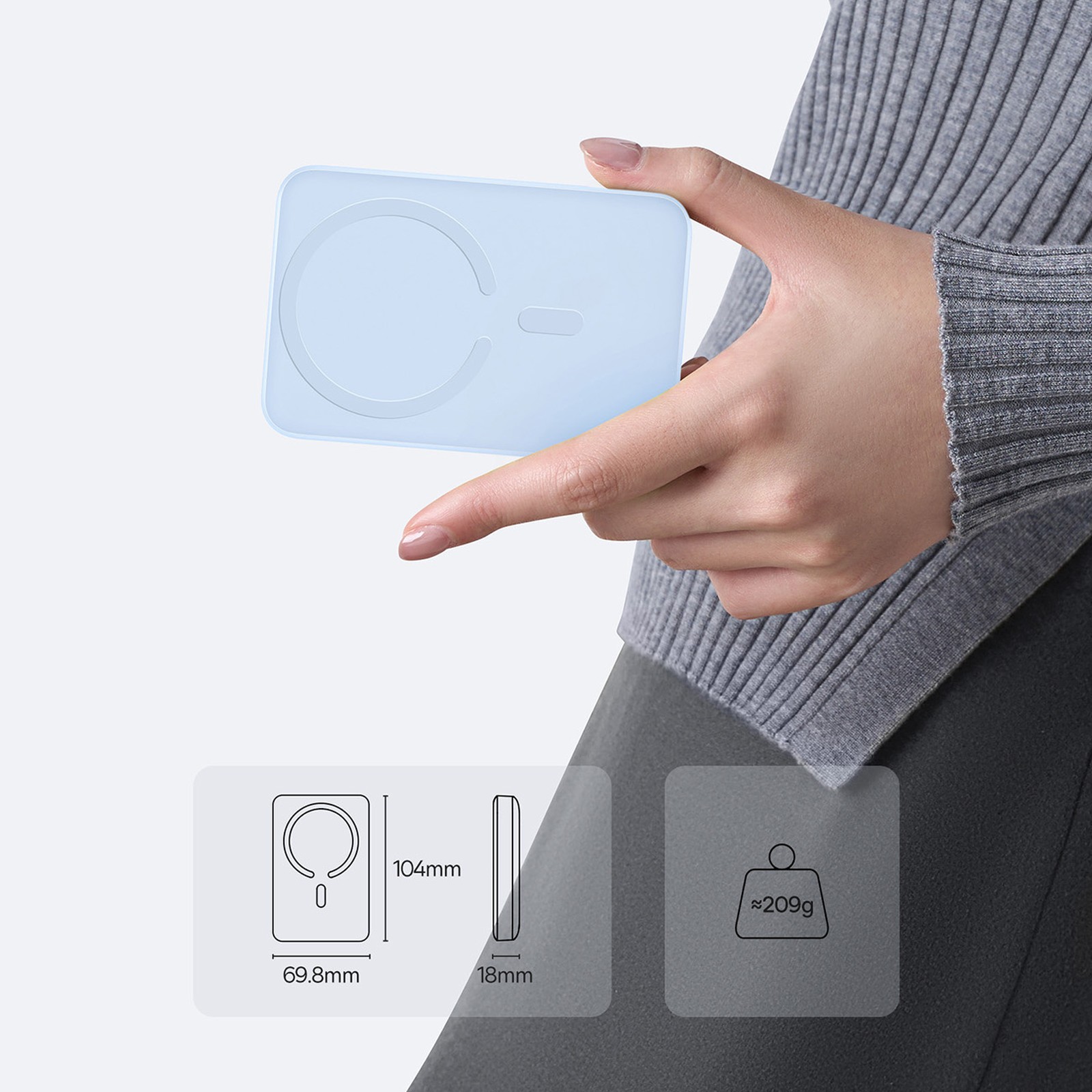 Magsafe Indukcinis 10000 Mah 22,5 W Maitinimo Blokas Su Usb-c 20v/3a 0,3 M Kabeliu - Mėlynas