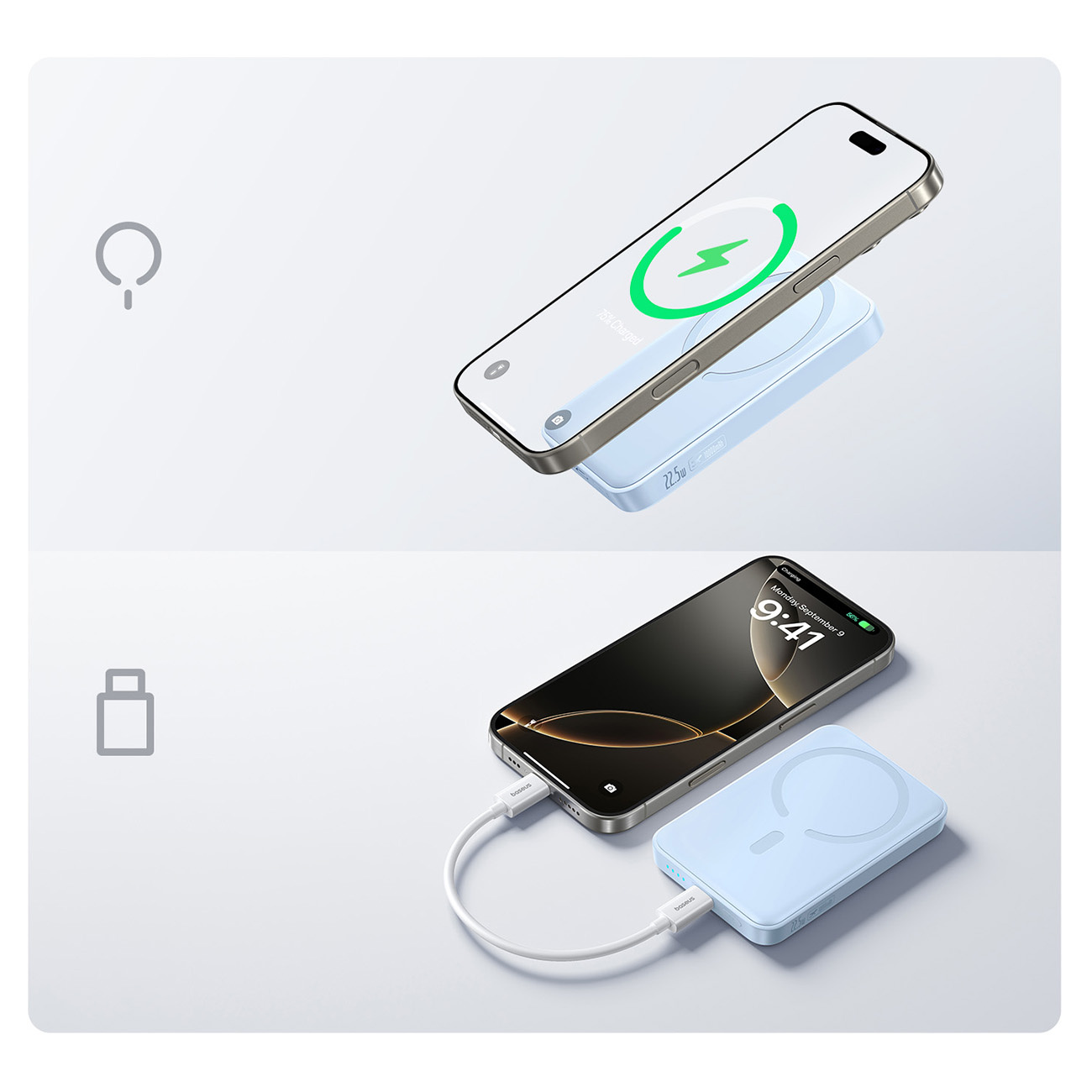 Magsafe Indukcinis 10000 Mah 22,5 W Maitinimo Blokas Su Usb-c 20v/3a 0,3 M Kabeliu - Mėlynas