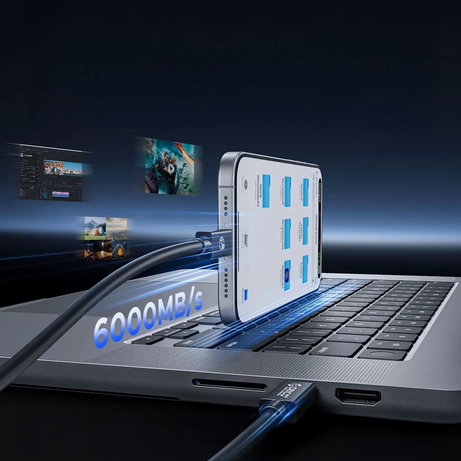 Kabelis Usb-c Usb4 Thunderbolt5 80gbps 240w 1,5 M - Juodas