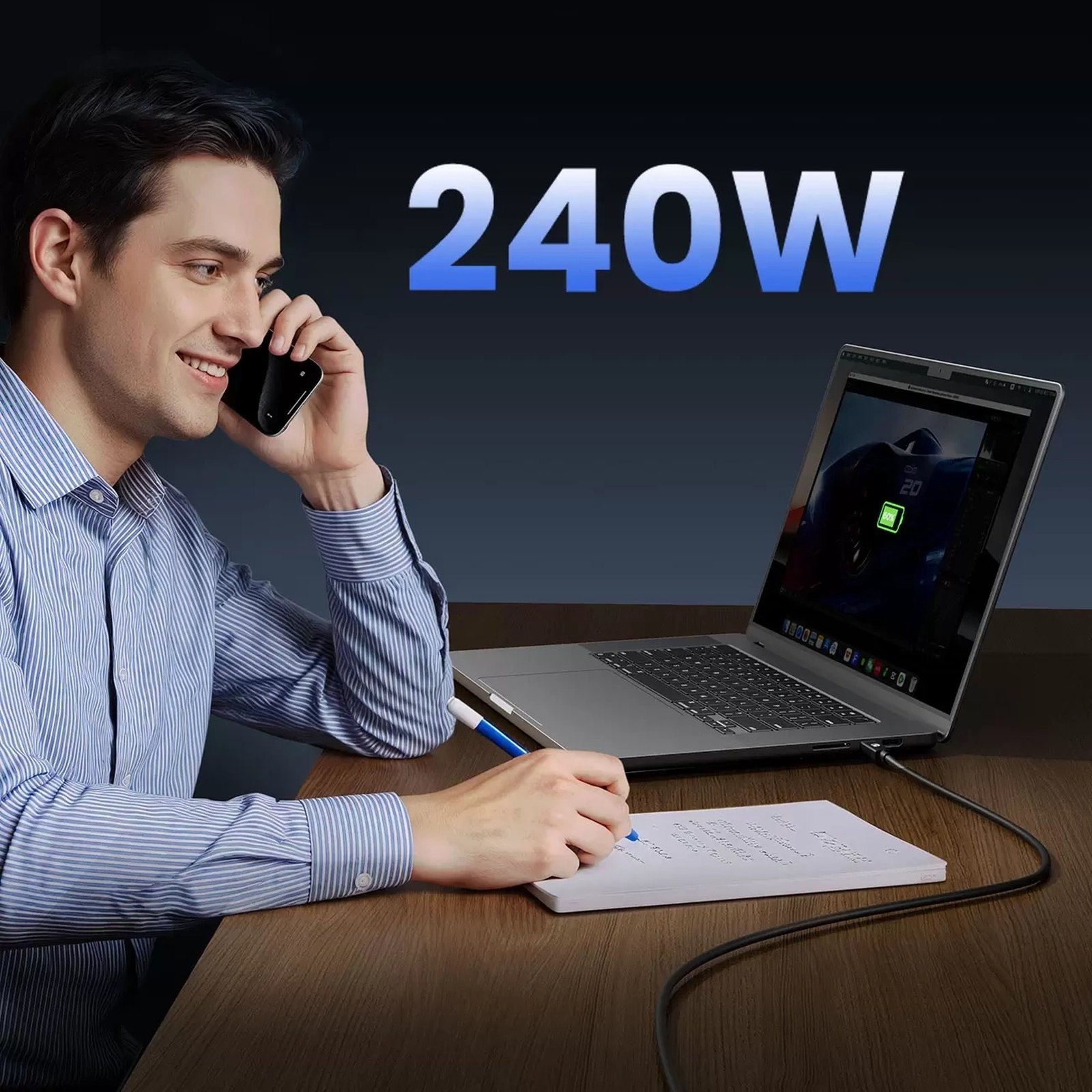 Kabelis Usb-c Usb4 Thunderbolt5 80gbps 240w 1,5 M - Juodas
