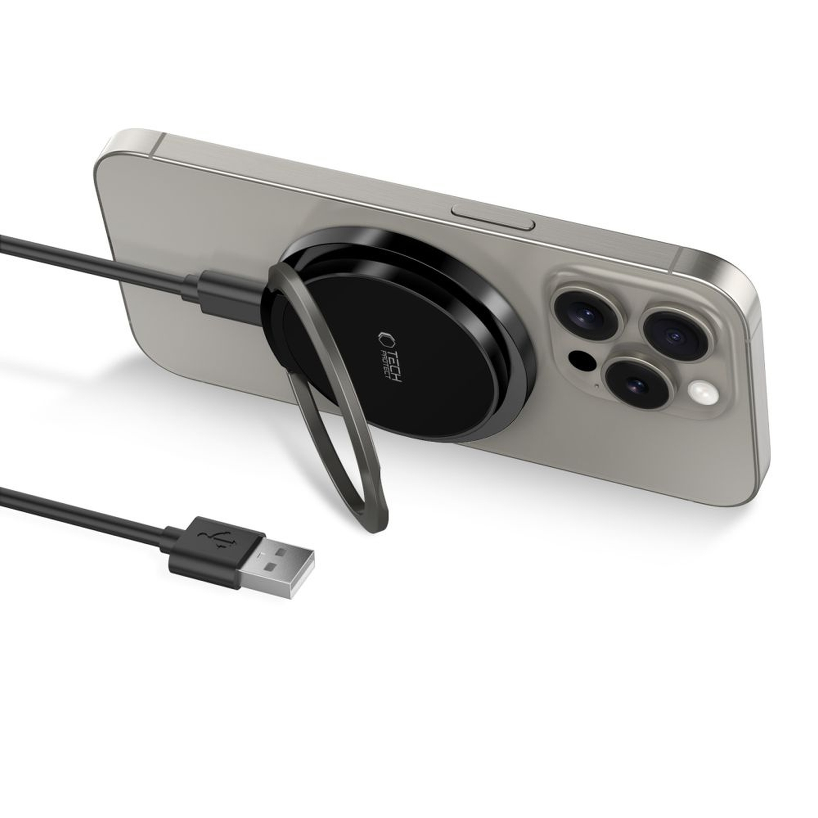 Indukcinis įkroviklis Su Usb-a - Usb-c "magsafe" Kabelio Laikikliu - Juodas