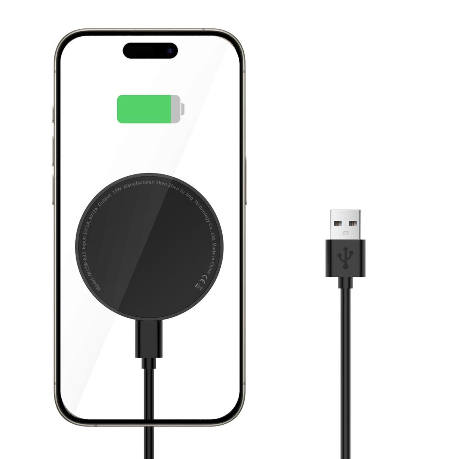 Indukcinis įkroviklis Su Usb-a - Usb-c "magsafe" Kabelio Laikikliu - Juodas