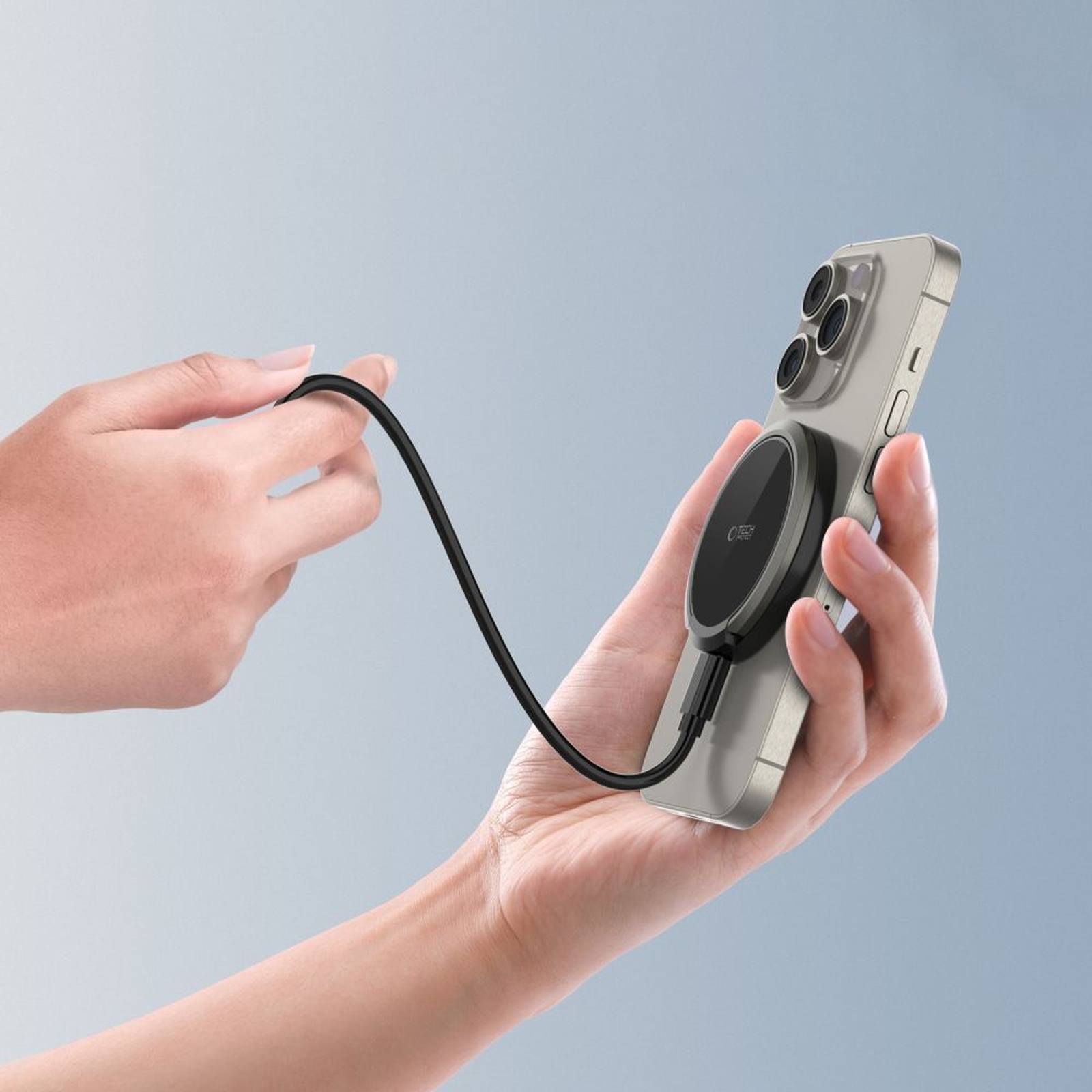 Indukcinis įkroviklis Su Usb-a - Usb-c "magsafe" Kabelio Laikikliu - Juodas