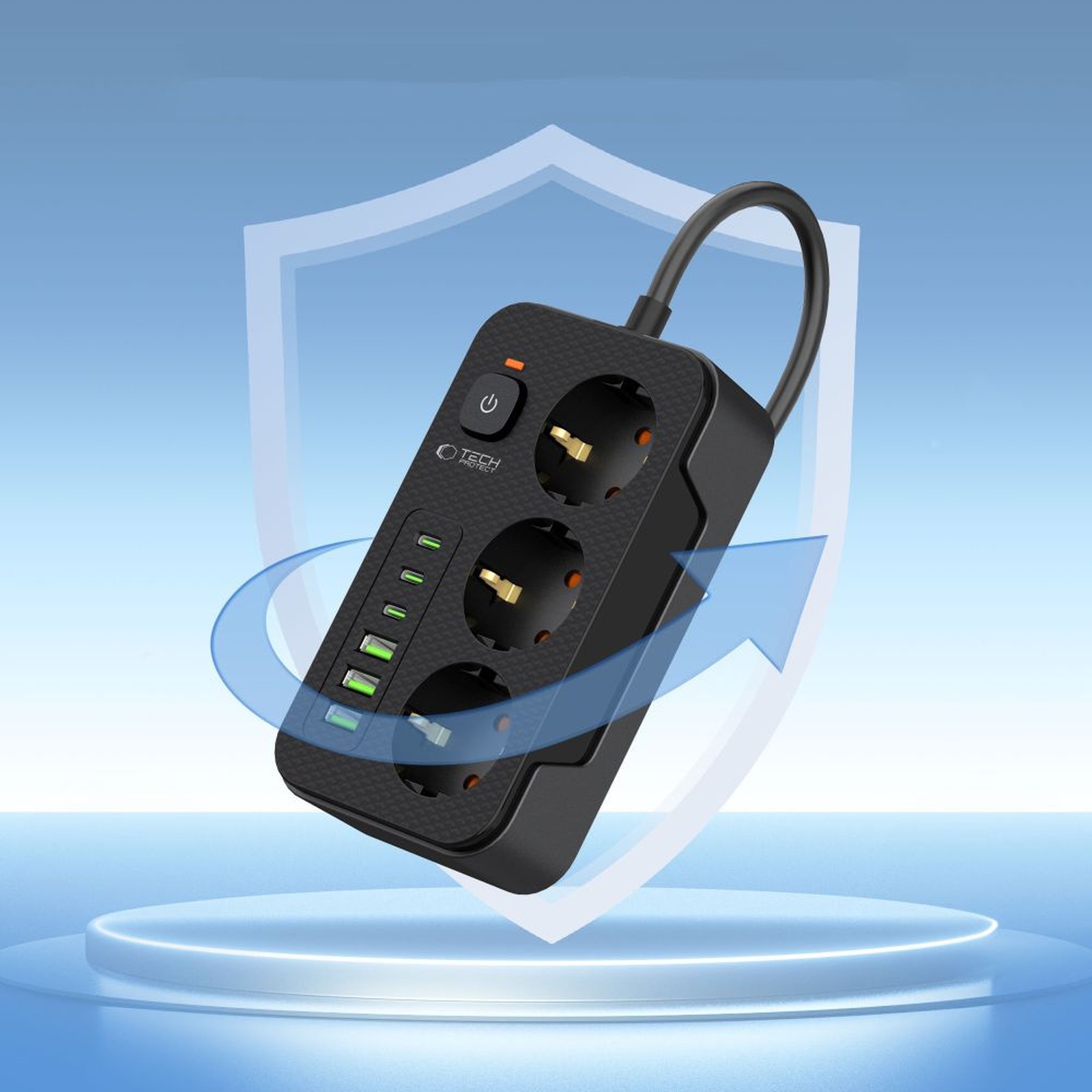 Maitinimo Juostos 3 Lizdų Ilgintuvas 240v Usb-a Usb-c 2 M - Juodas