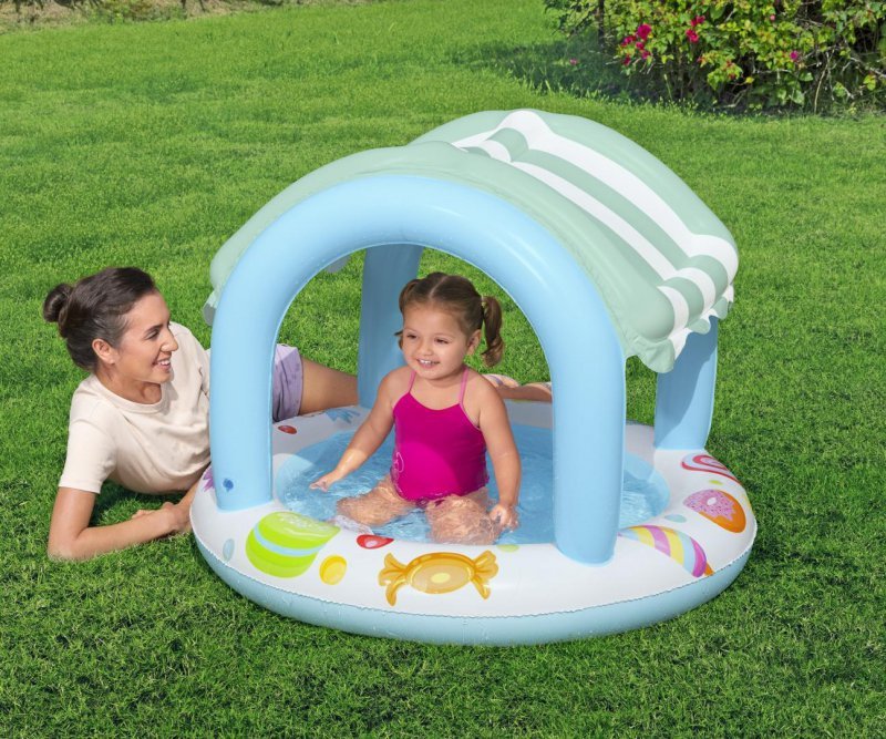 Bestway 52638 Pripučiamas Baseinas Su Stogeliu Ir Pripučiamu Dugnu Candy House 1,04 M X 84 Cm
