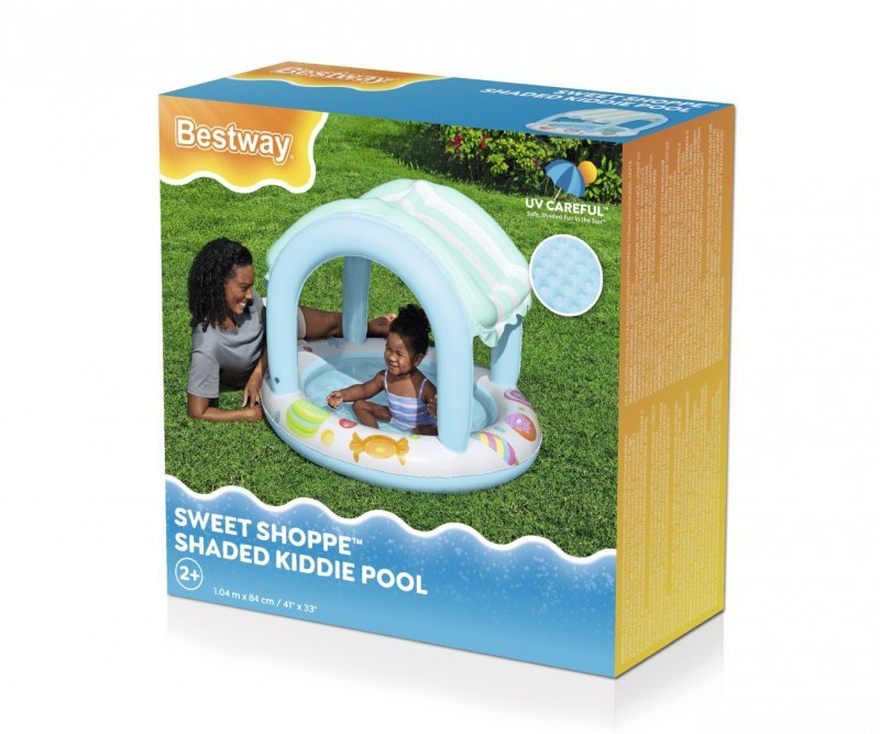 Bestway 52638 Pripučiamas Baseinas Su Stogeliu Ir Pripučiamu Dugnu Candy House 1,04 M X 84 Cm