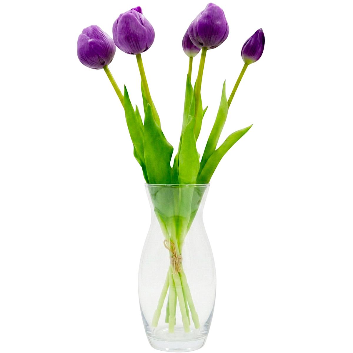 5 Bijūnų Puokštė Violetinės Tulpės 39 Cm Kaip Gyva Pavasario Puošmena
