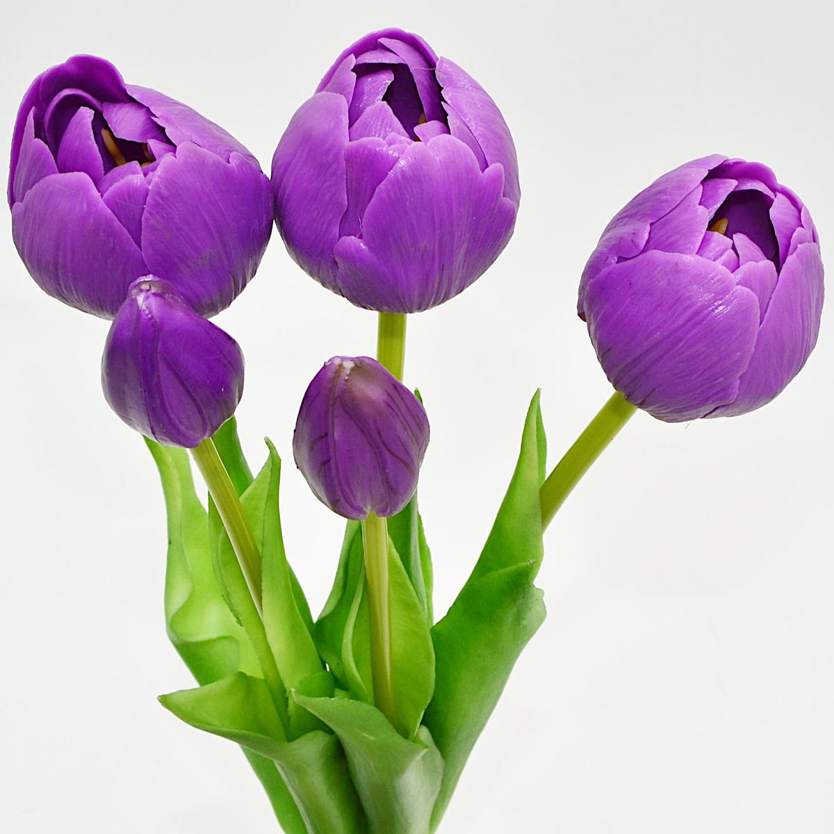 5 Bijūnų Puokštė Violetinės Tulpės 39 Cm Kaip Gyva Pavasario Puošmena