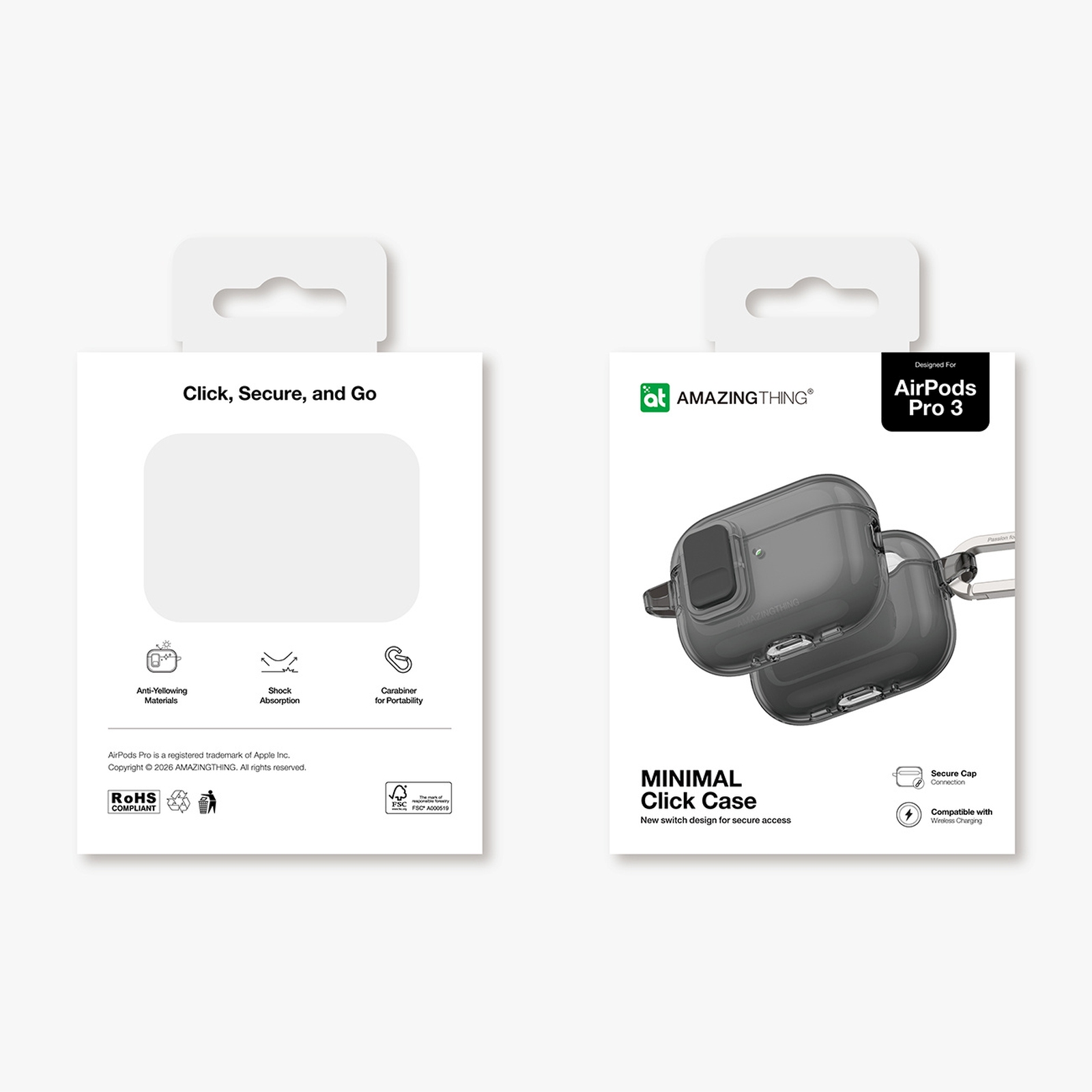 Minimalus "airpods Pro 3" Dėklas - Juodas