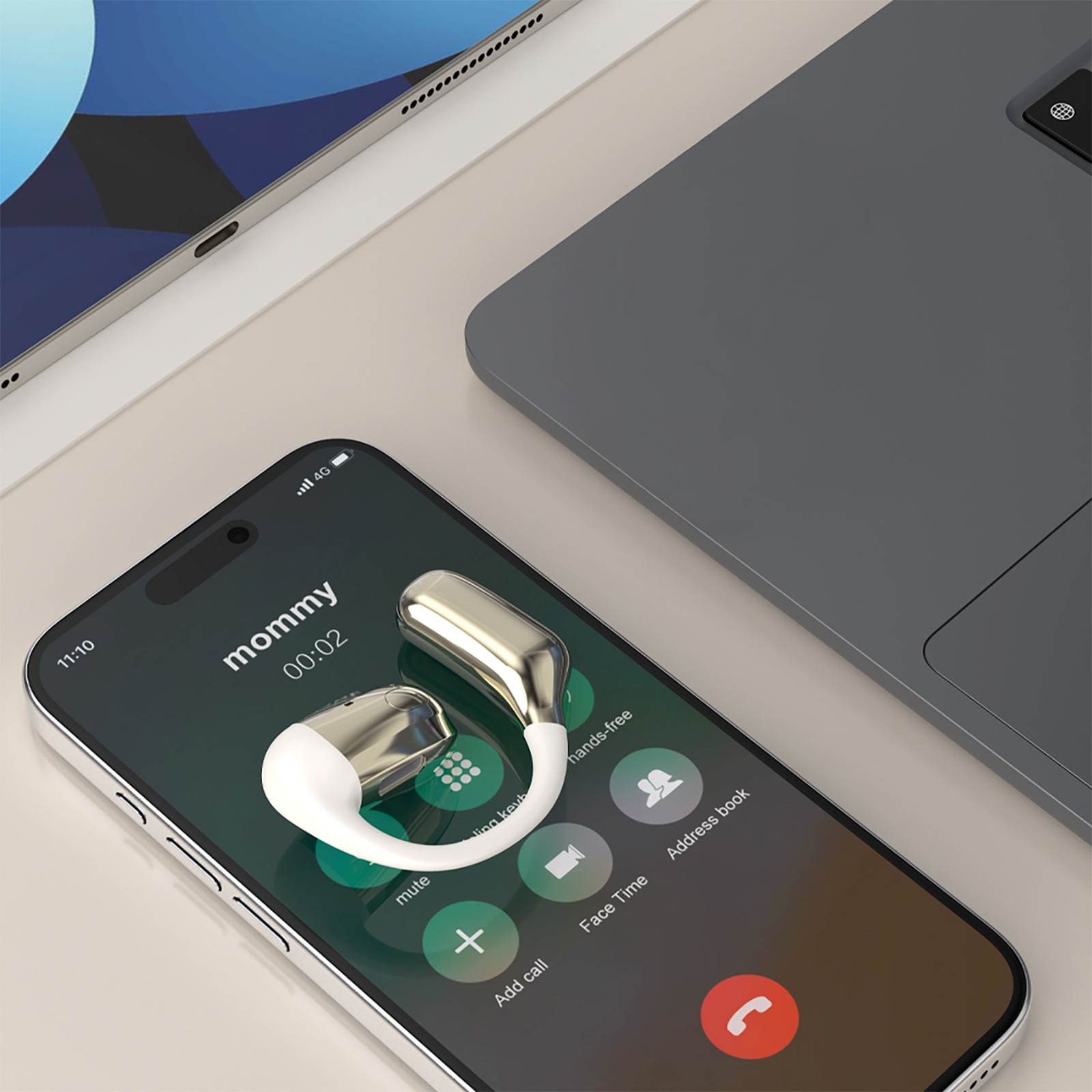 Universalios Už Ausies Esančios Ausinės Abiem Ausims "u4pro Bluetooth" - Smėlio Ir Aukso Spalvos