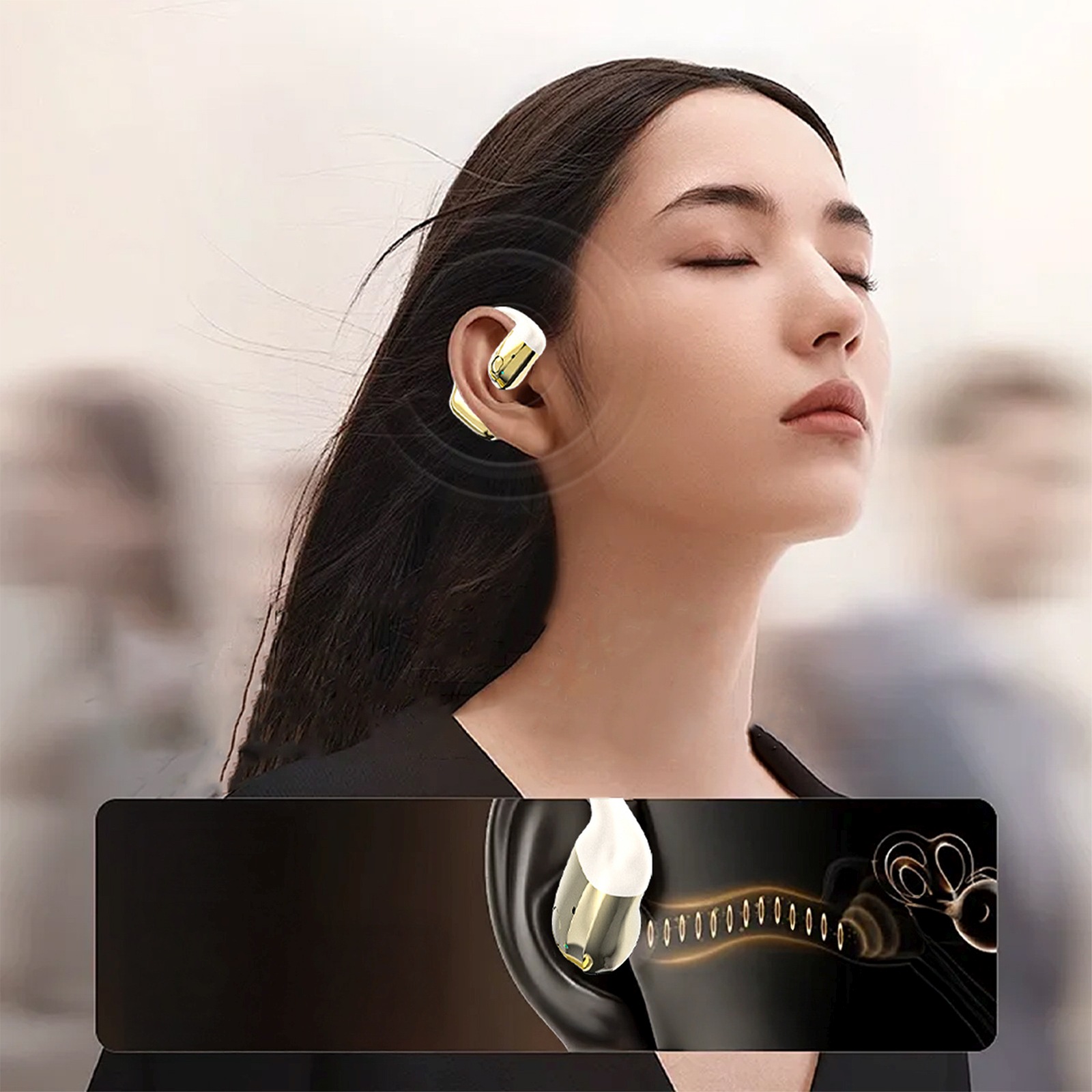 Universalios Už Ausies Esančios Ausinės Abiem Ausims "u4pro Bluetooth" - Smėlio Ir Aukso Spalvos