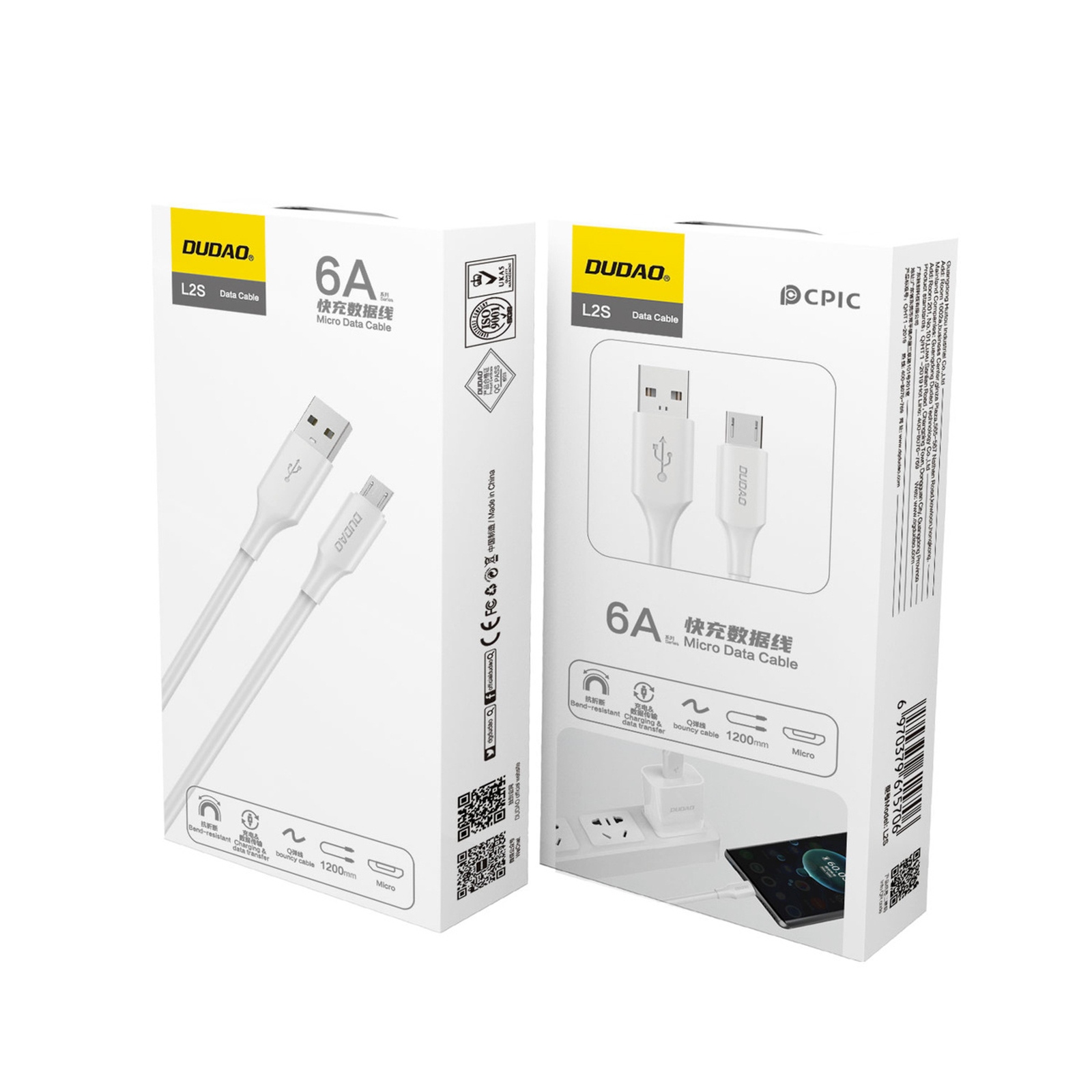 Kabelis Usb-a - Micro Usb 6a 1,2 M - Baltas